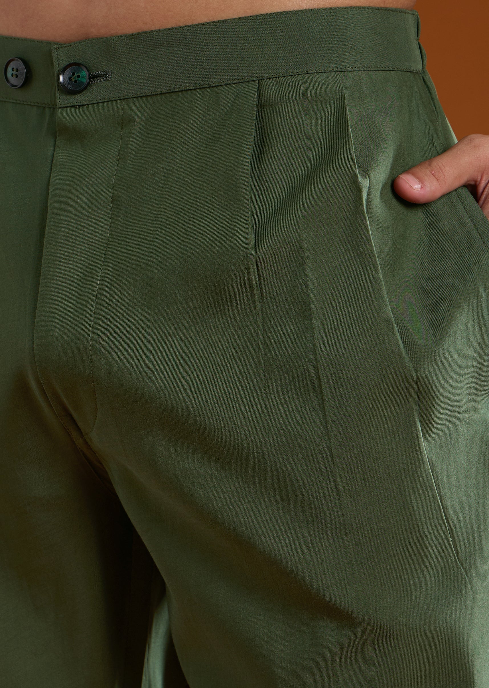 Mehendi Green Contemporary Duo – Embroidered Jumpsuit For Her And Muslin Jacket Kurta Set For Him - Image 14