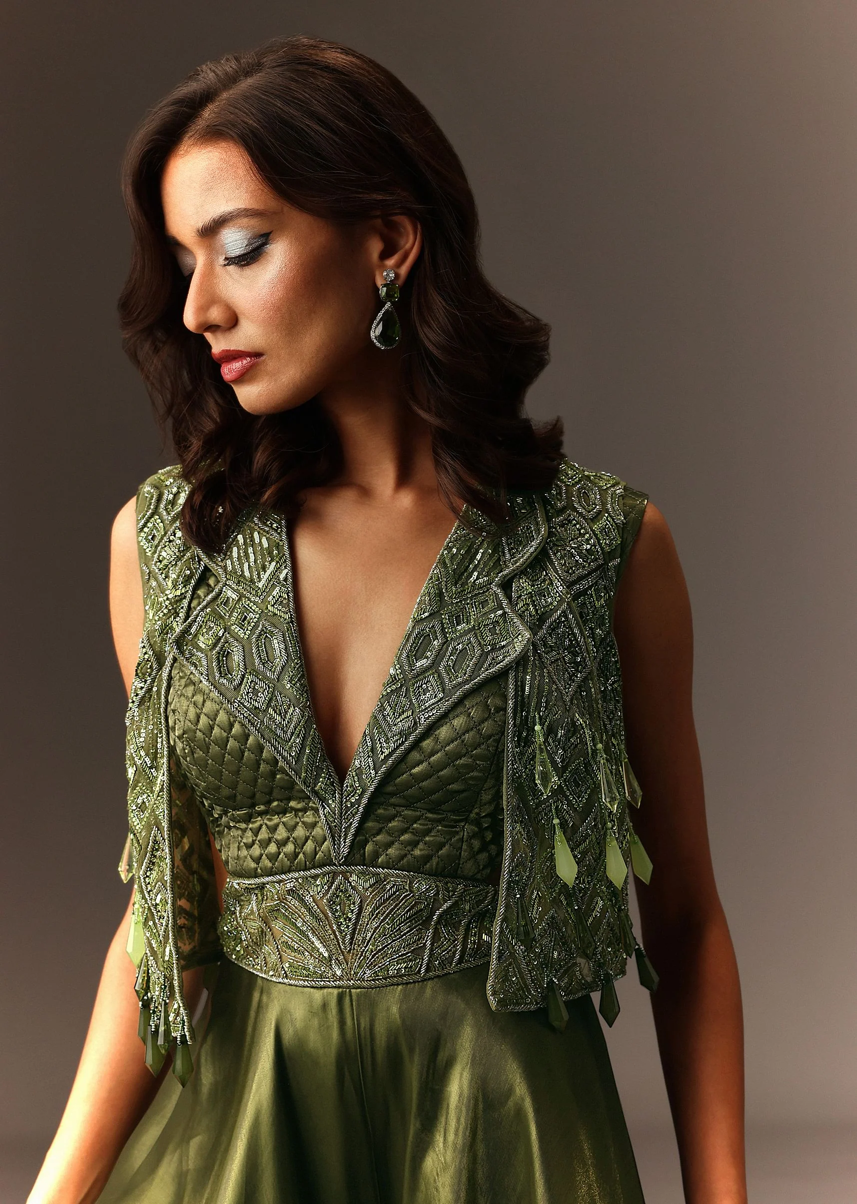 Mehendi Green Embroidered Jumpsuit - Image 2