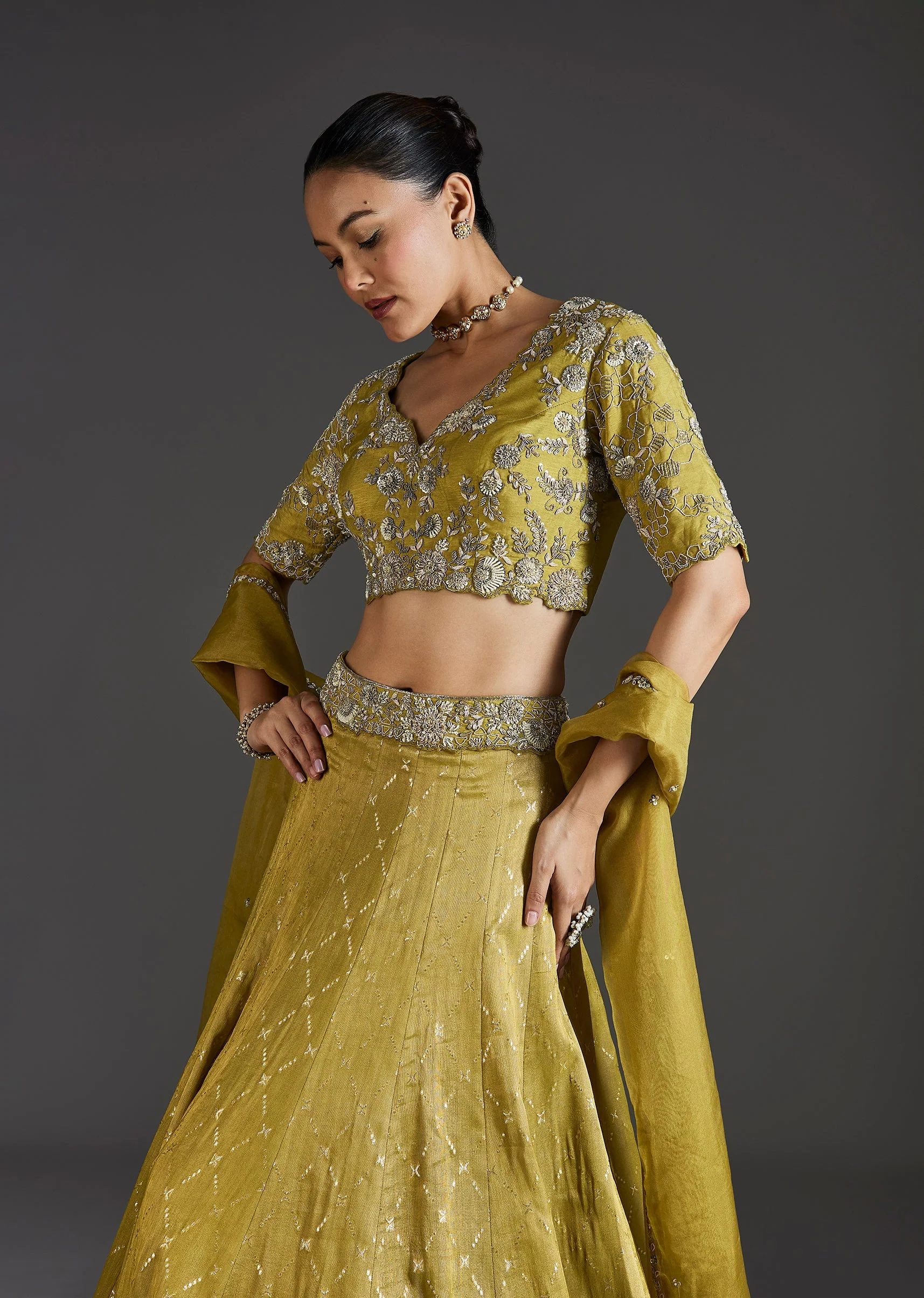 Mehendi Green Grace With Classic Detail - Image 5