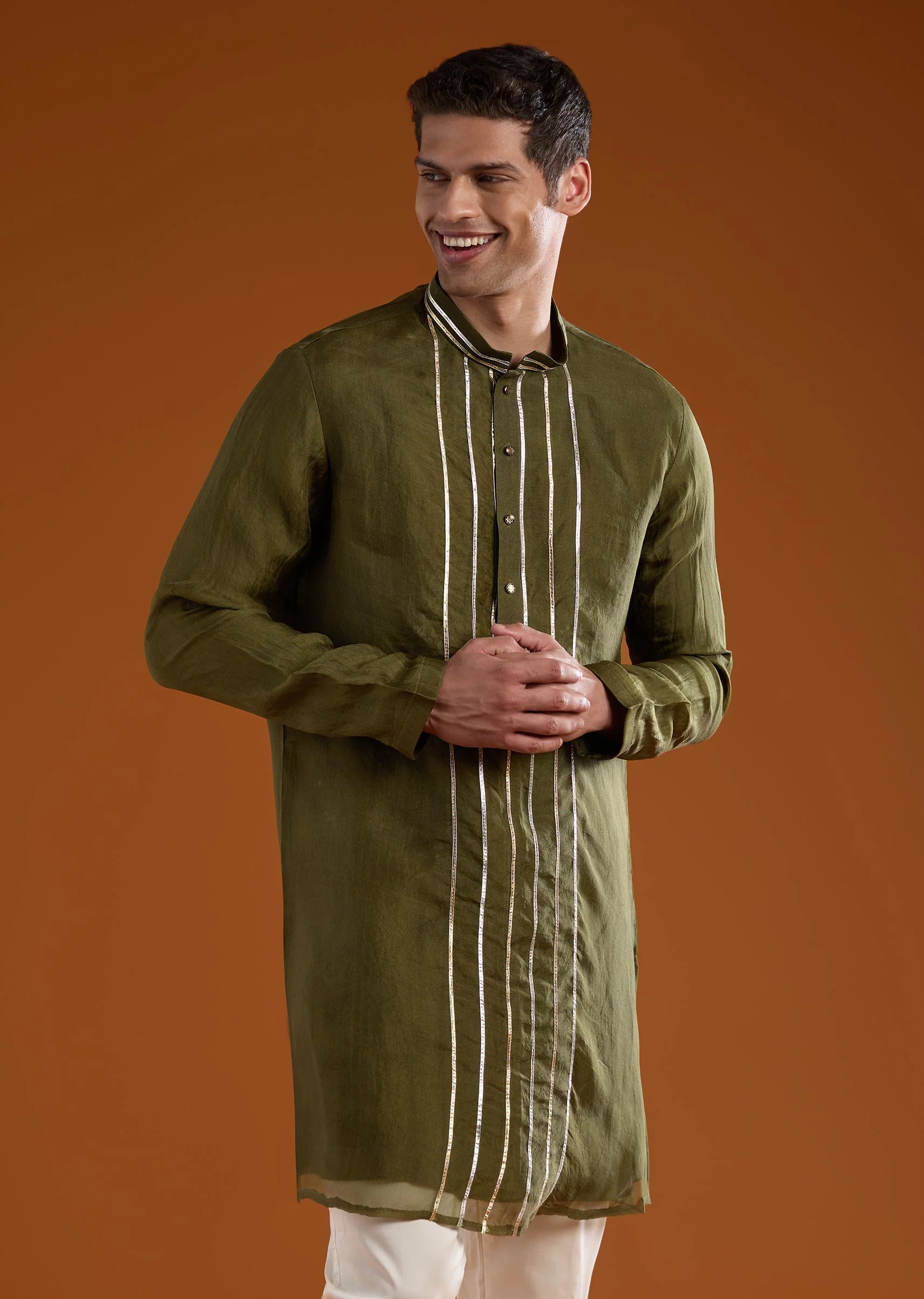 Mehendi Green Indowestern Kurta Set with Zardozi Work - Image 6