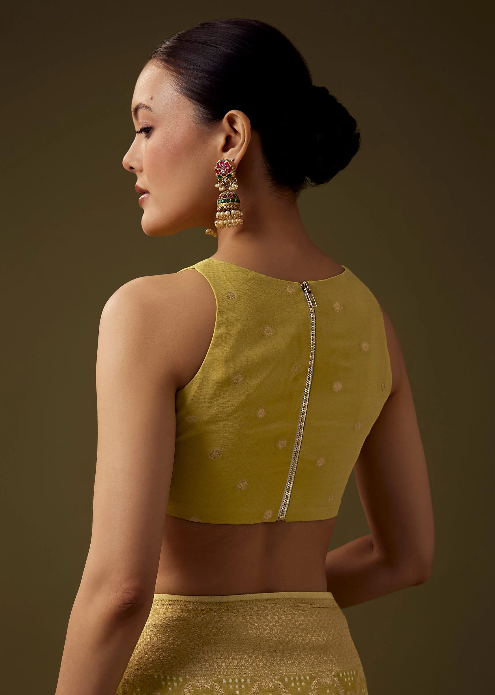 Mehendi Green Khadi Georgette Saree with Unstitched Blouse - Image 8