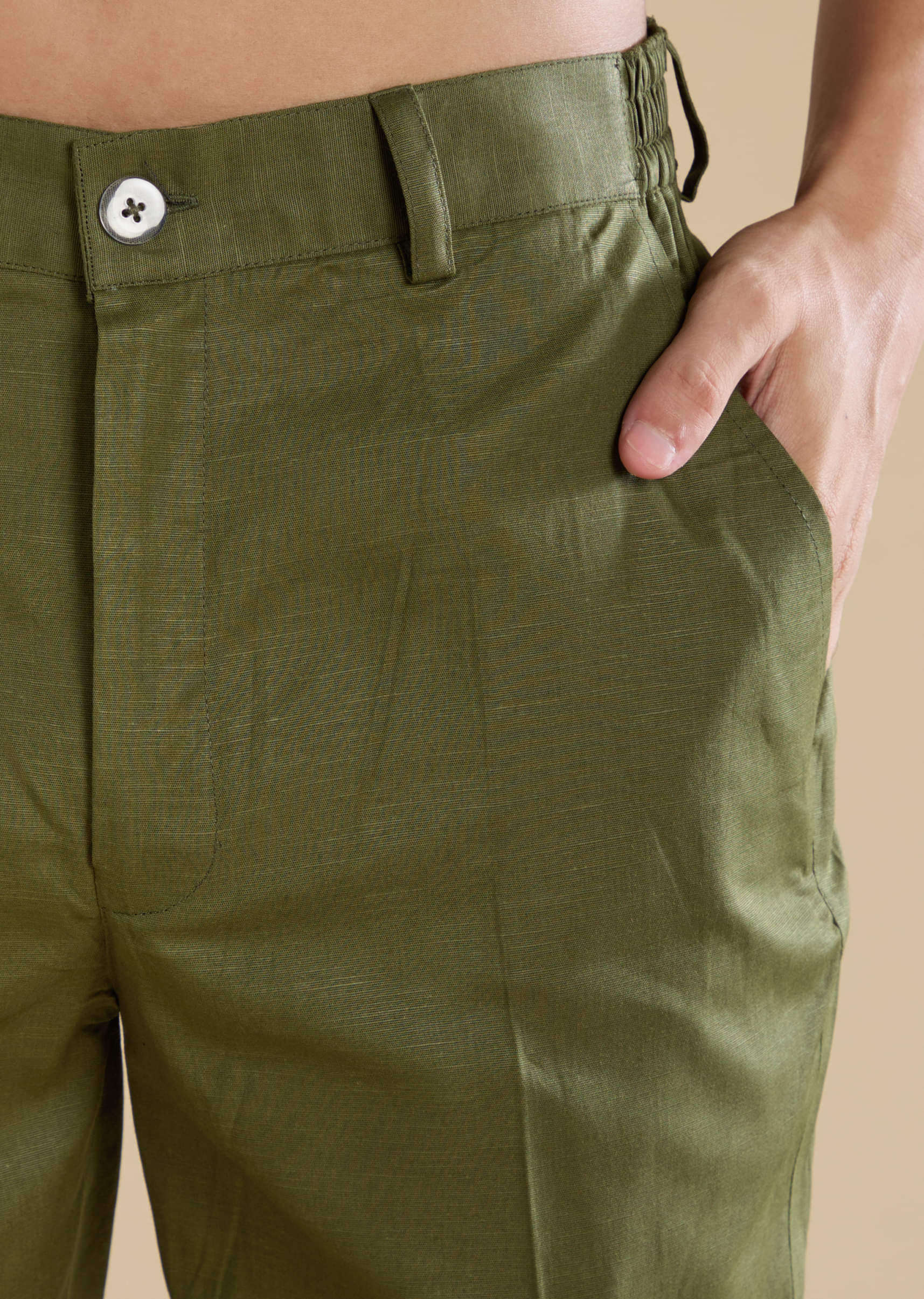 Mehendi Green Linen Straight Mens Kurta and Pant Set - Image 6