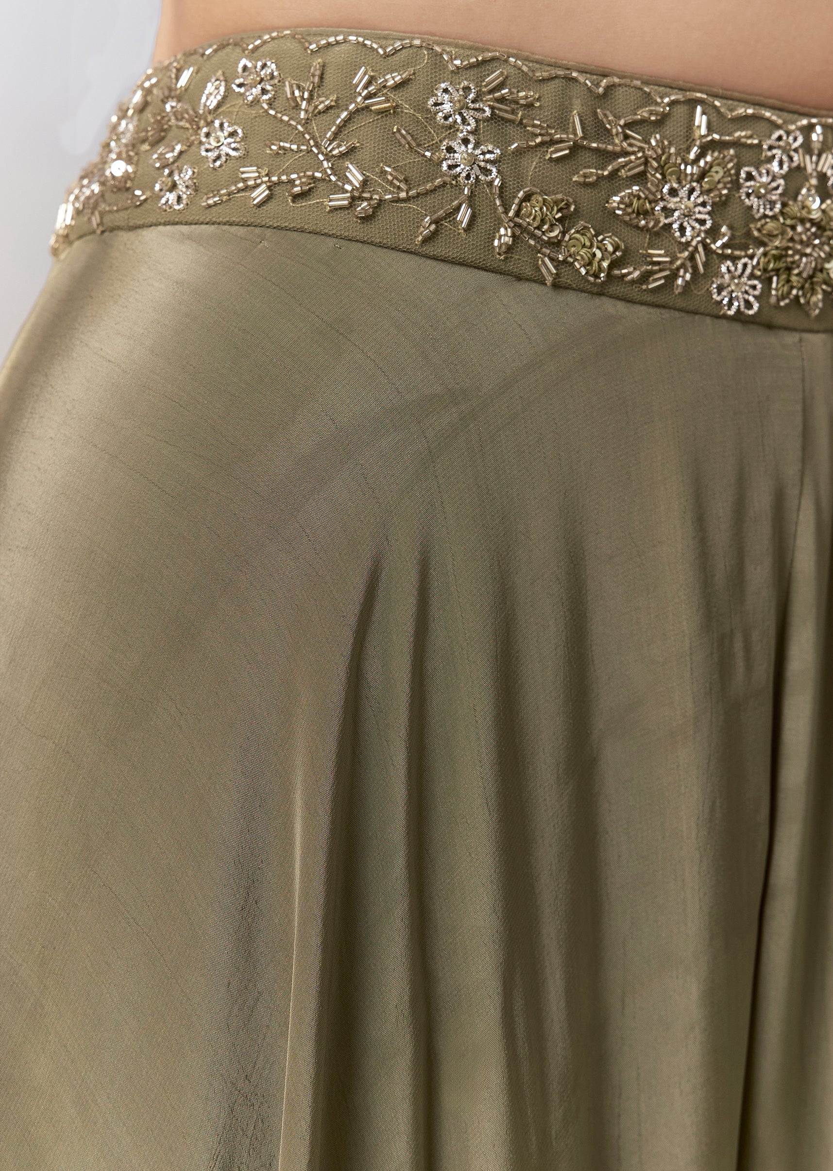 Mehendi Green Sequin Indo Western Crop Top Palazzo Set - Image 6