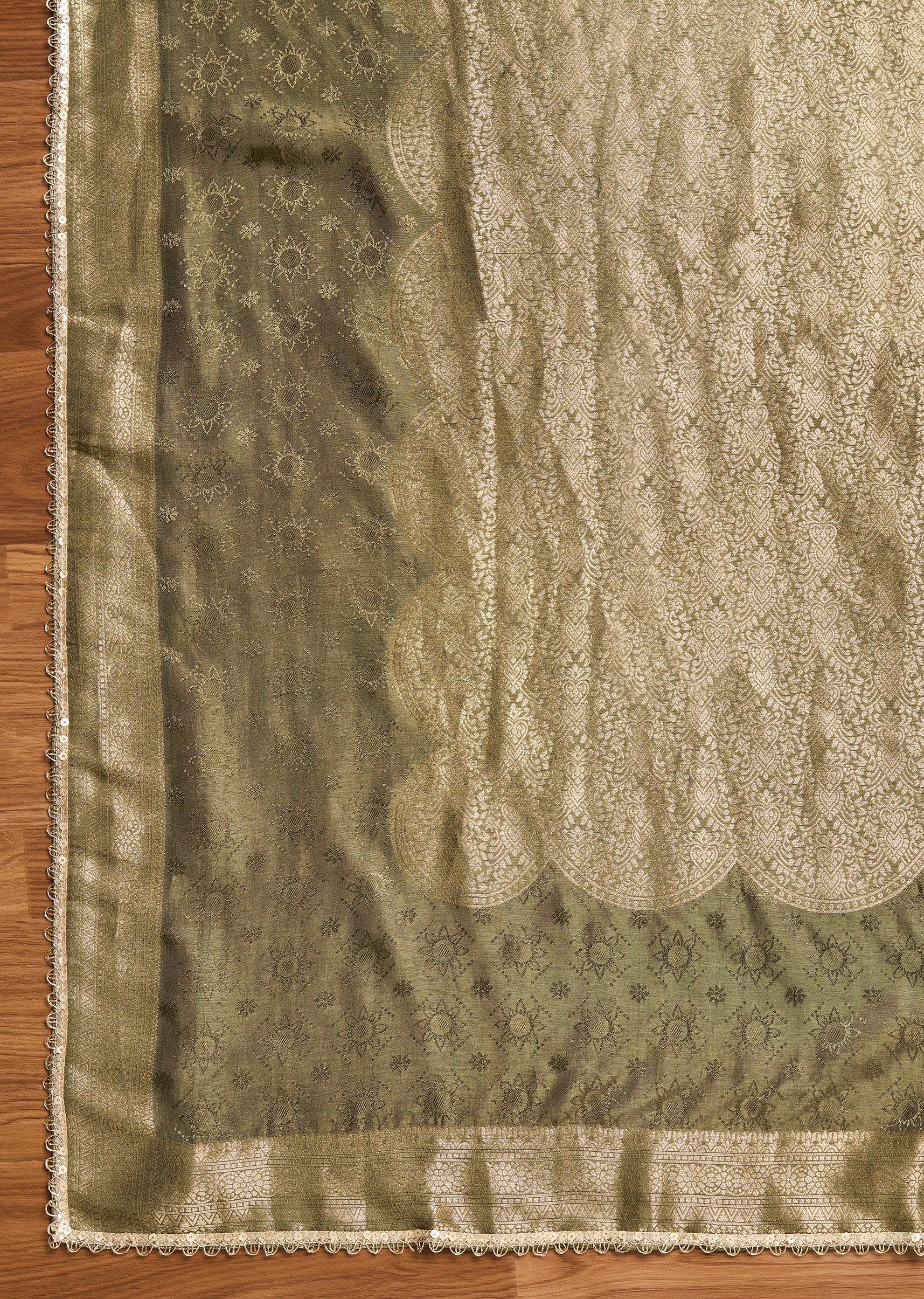 Mehendi Green Tissue Unstitched Suit With Dupatta - Image 4