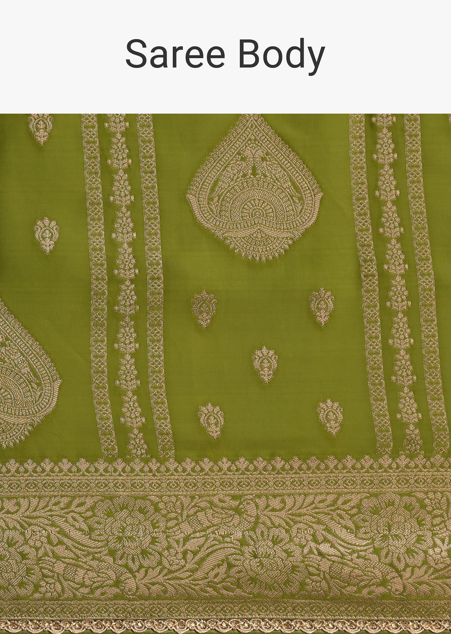 Mehendi Green Zari Woven Satin Silk Saree And Brocade Border - Image 10