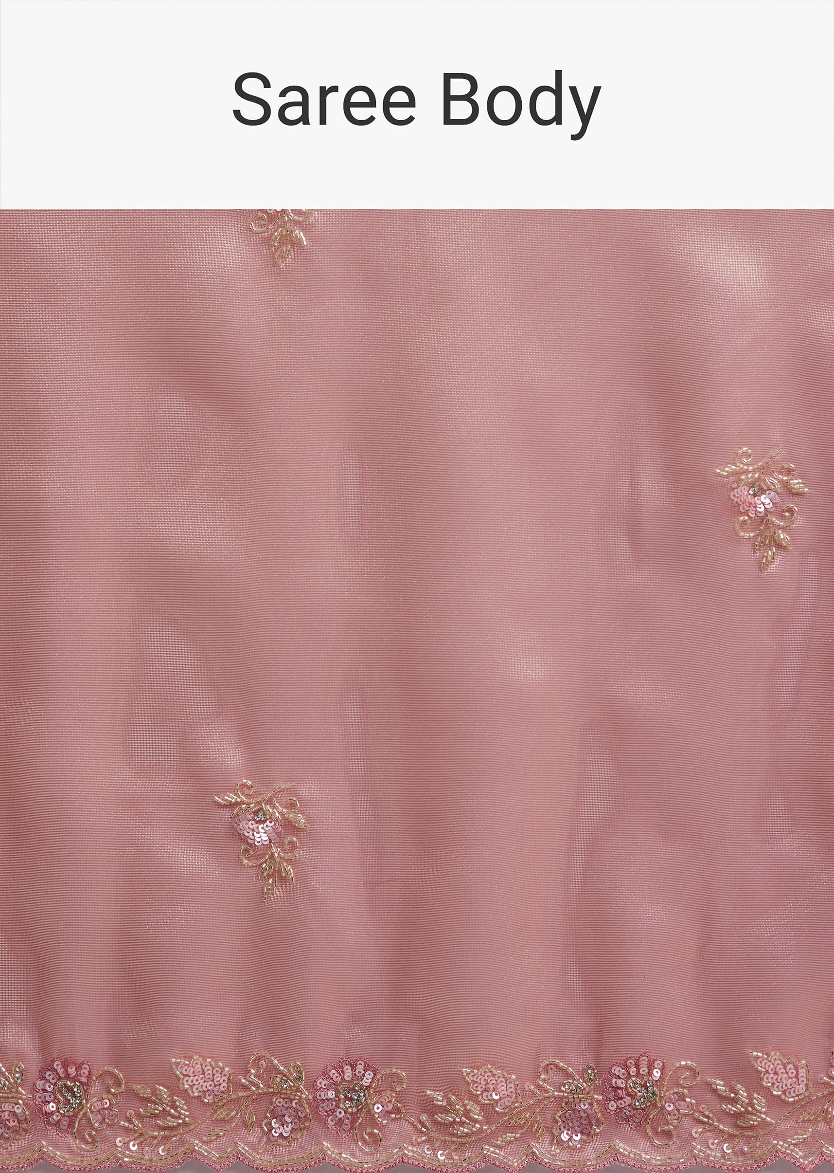 Metallic Pink Organza Tissue Saree With Cutdana And Bead Embroidery - Image 9