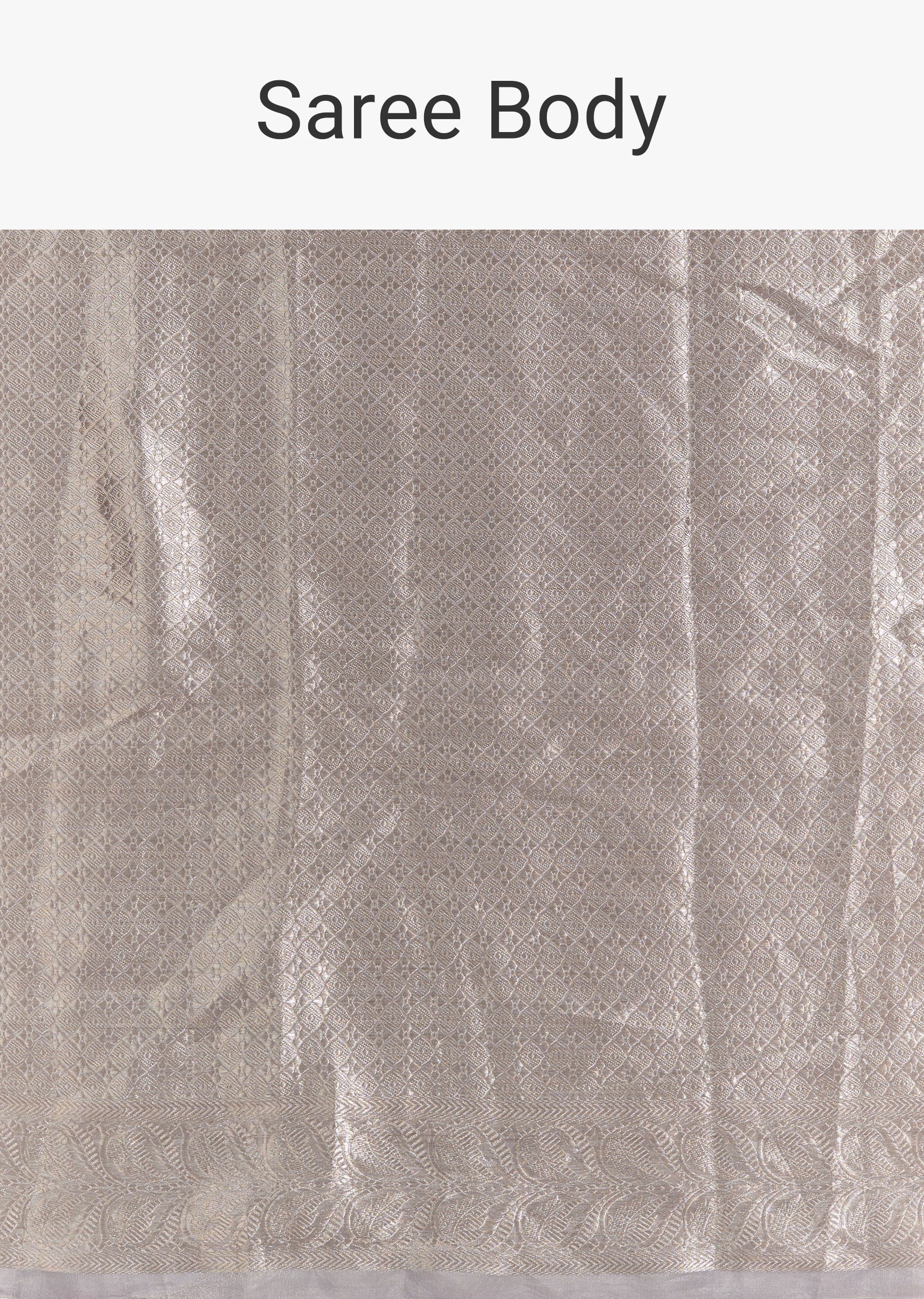 Metallic Silver Grey Banarasi Tissue Saree With Micro Geometric Weave And Floral Woven Border - Image 9