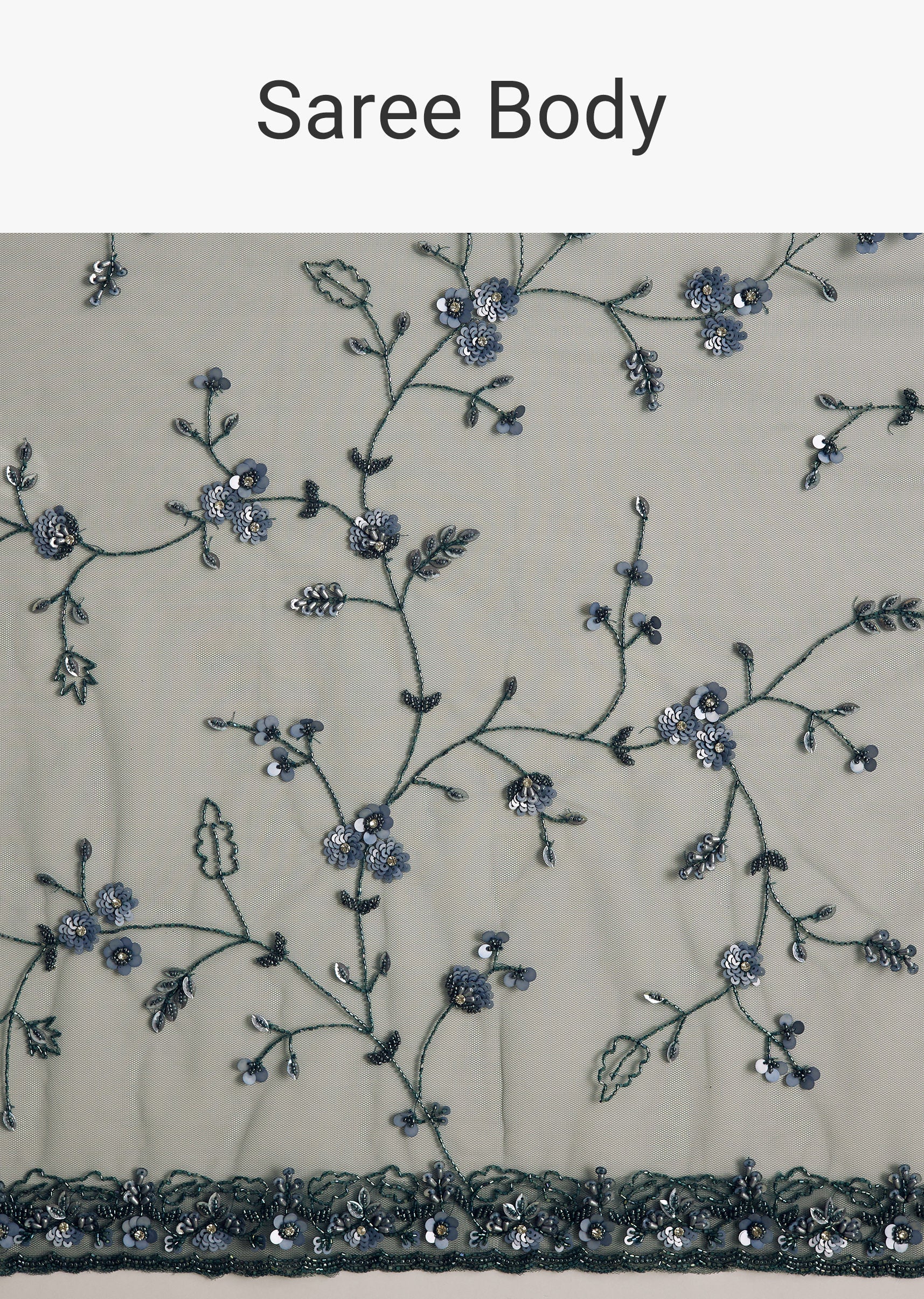 Midnight Blue Net Saree With Floral Jaal And Statement Embroidery - Image 9