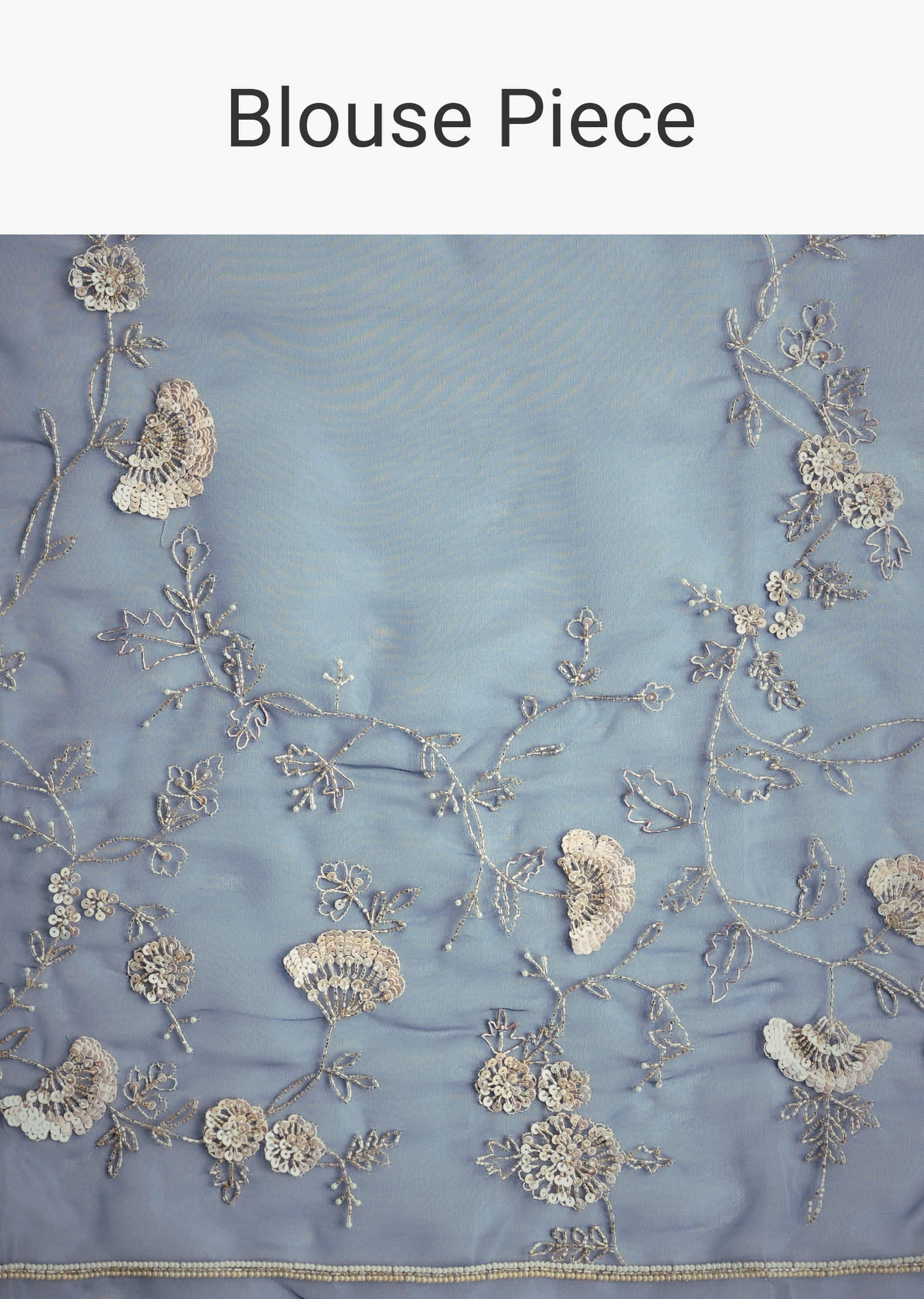 Midnight Blue Tissue Floral Embroidered Saree With Scallop Border - Image 10