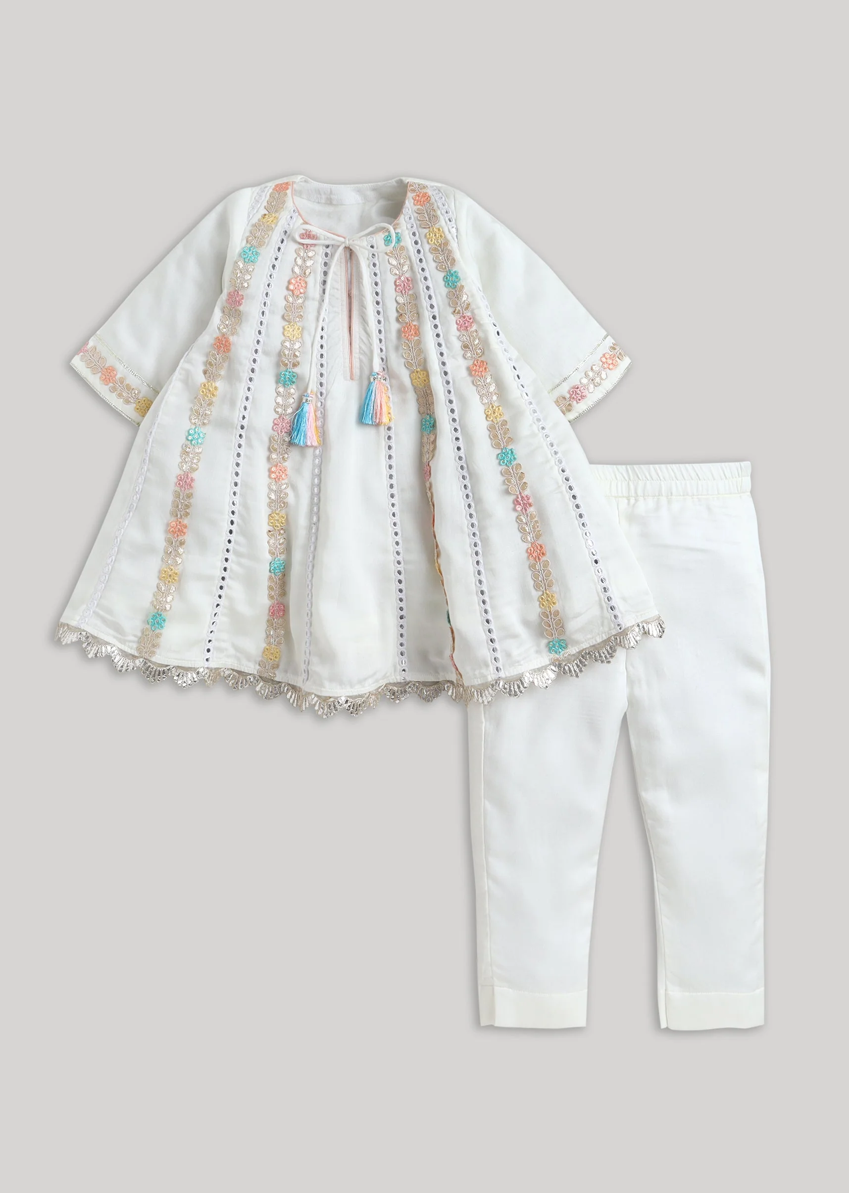 Minimal Embroidered Off White With Multicolour Muslin Salwar Suit