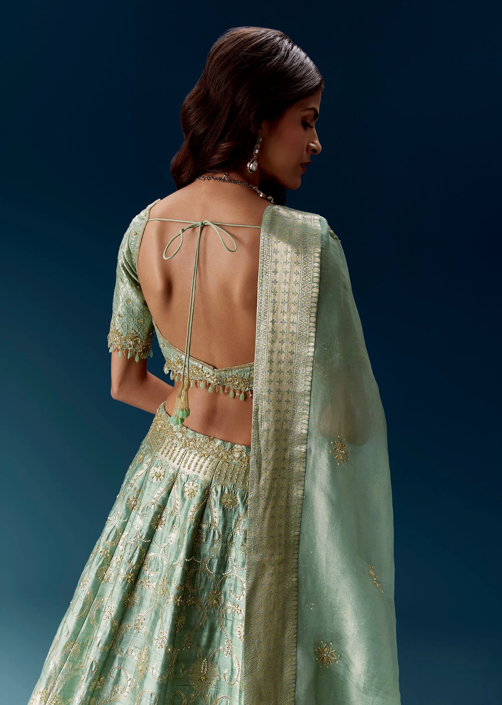Mint Green Embroidered Bridal Lehenga With Dupatta - Image 6