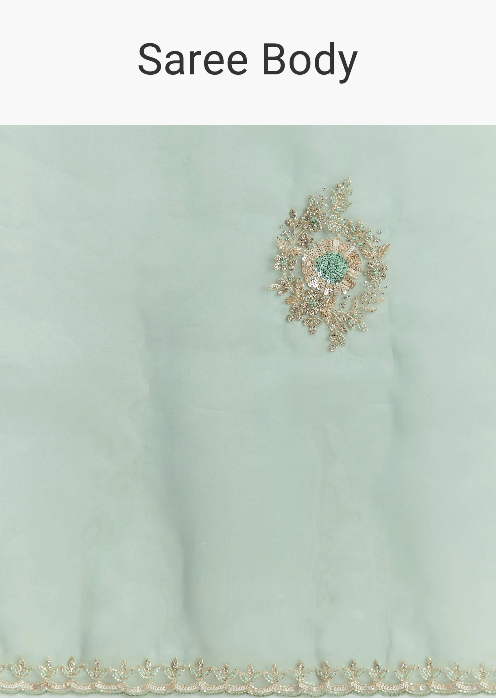 Mint Green Glass Tissue Saree With Cutdana And Sequins Embroidery - Image 10