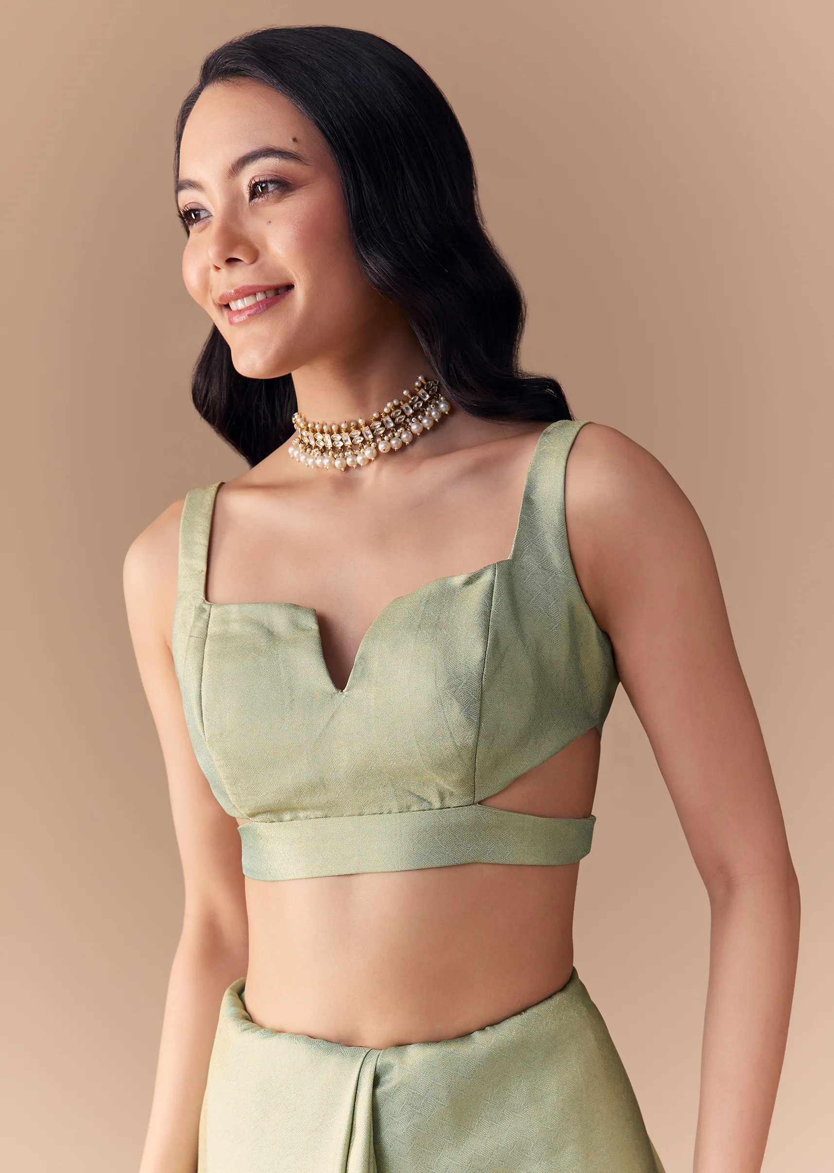 Mint Green Jacquard Silk Floral Woven Saree with Unstitched Blouse - Image 7