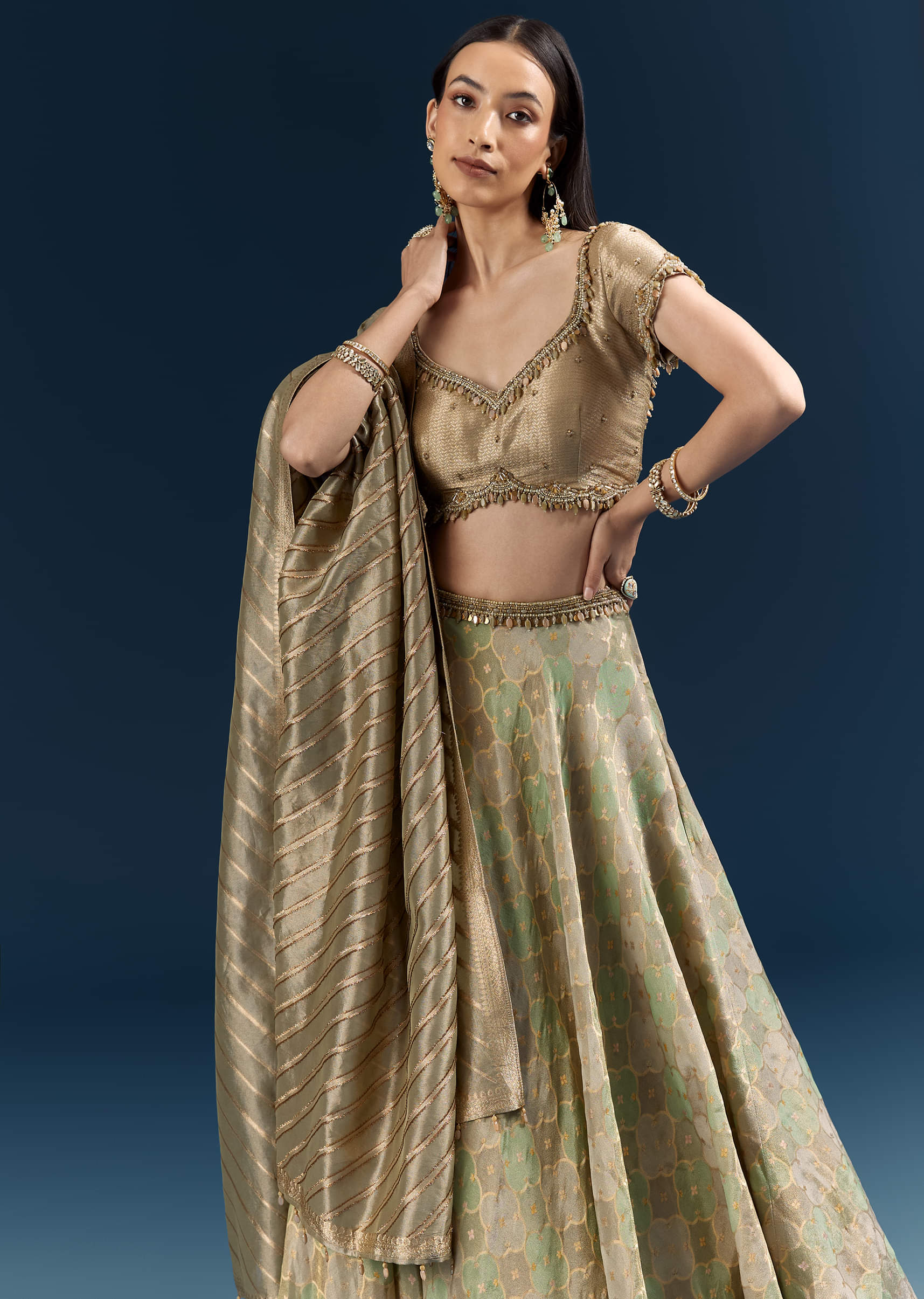 Mint Green Silk Bridesmaid Lehenga With Heavy Embroidery - Image 5