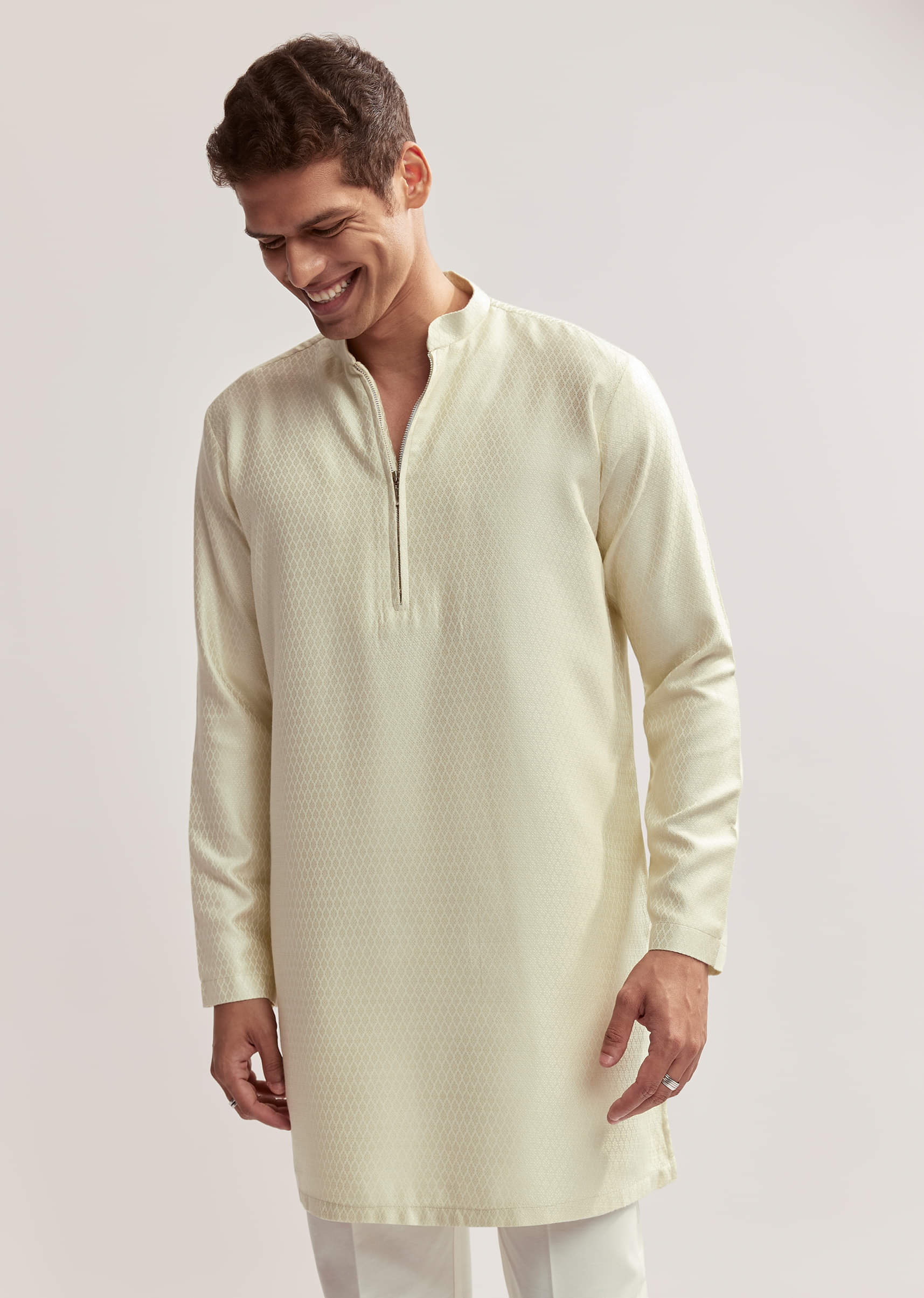 Mint Green Silk Kurta Jacket Set For Men With Cutdana Motif - Image 6