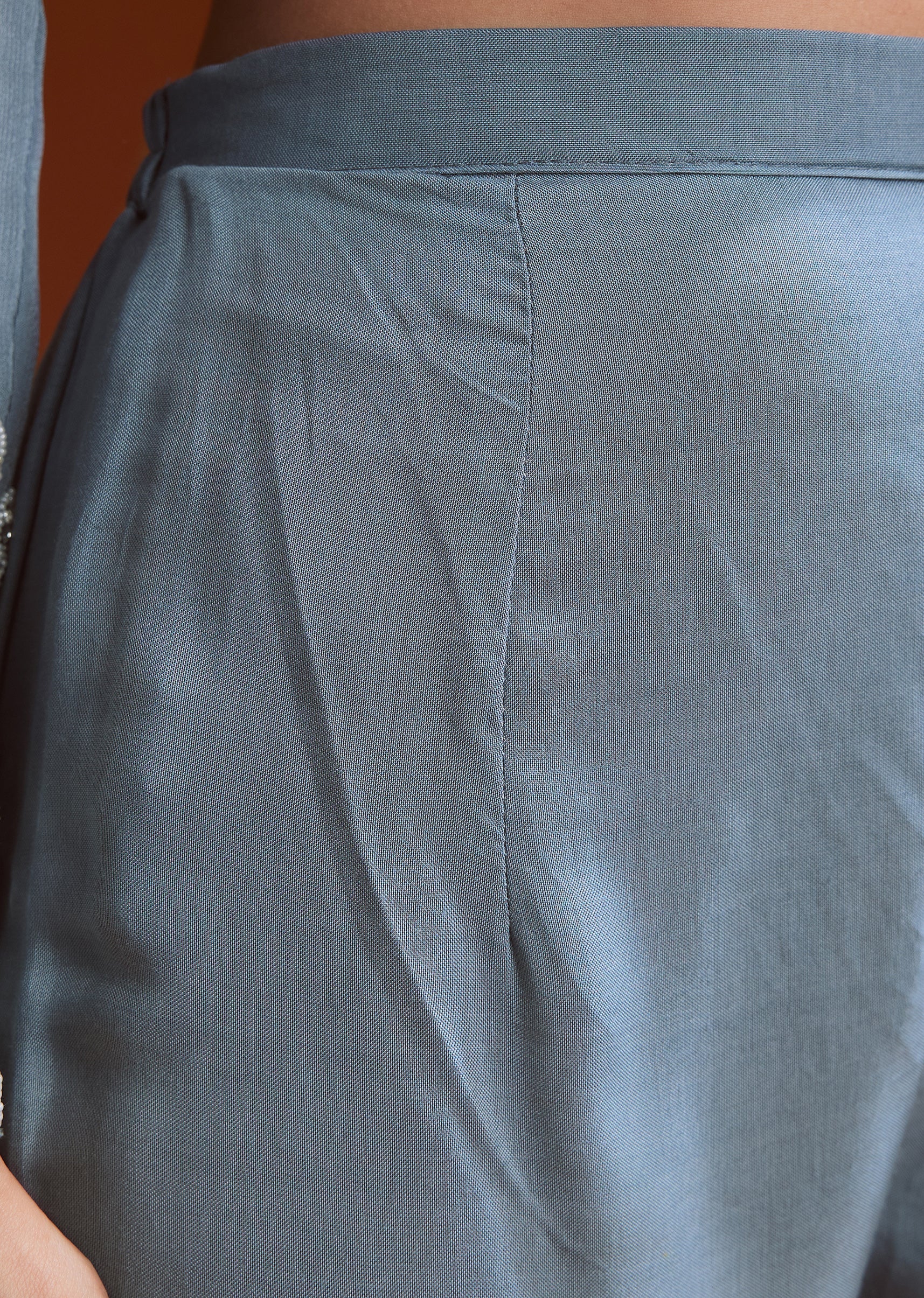 Misty Blue Chinon Anarkali Suit With Moti And Stone Work - Image 6