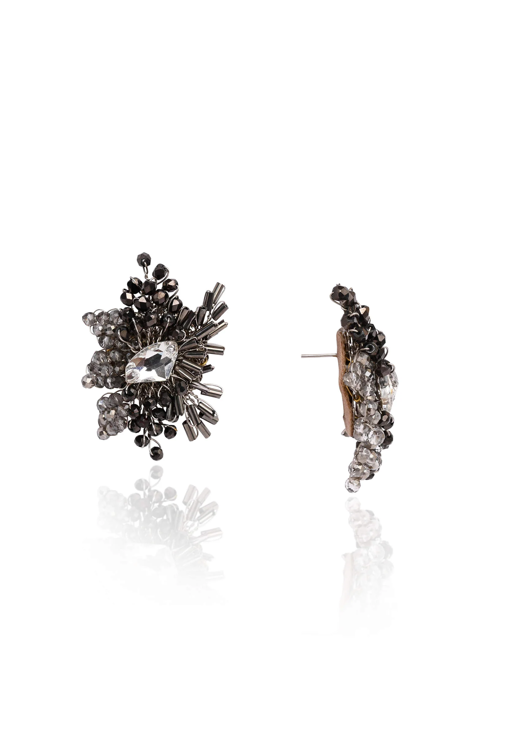 Modern Black And Silver Plated Stone Stud Earrings - Image 4
