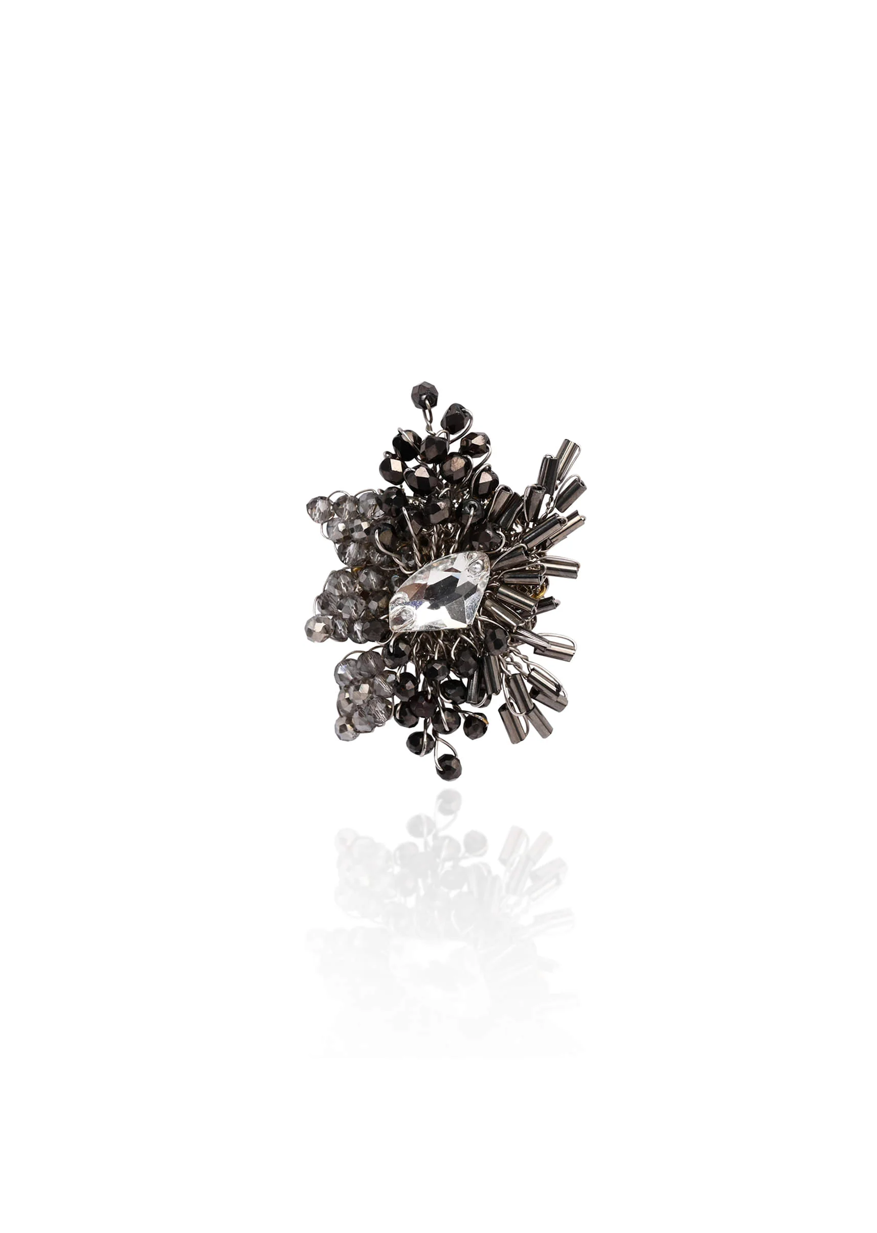 Modern Black And Silver Plated Stone Stud Earrings - Image 5