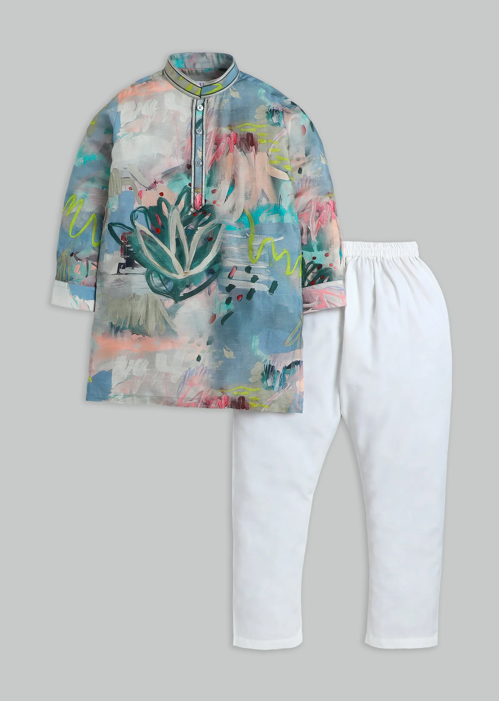 Multi Abstract Printed Kurta Set For Boys
