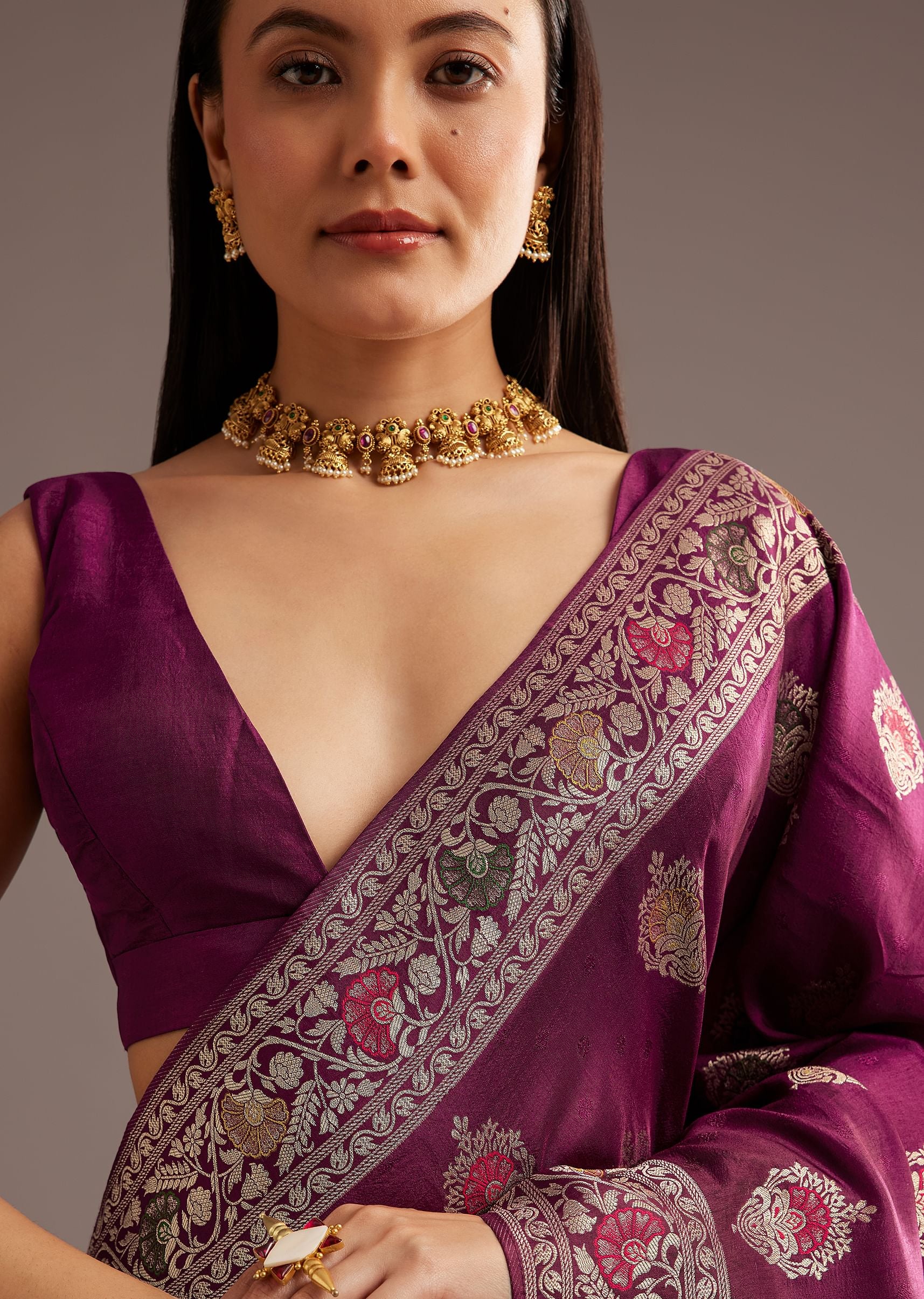 Multi Color Dola Silk Saree With Resham And Zari Weaving - Image 3