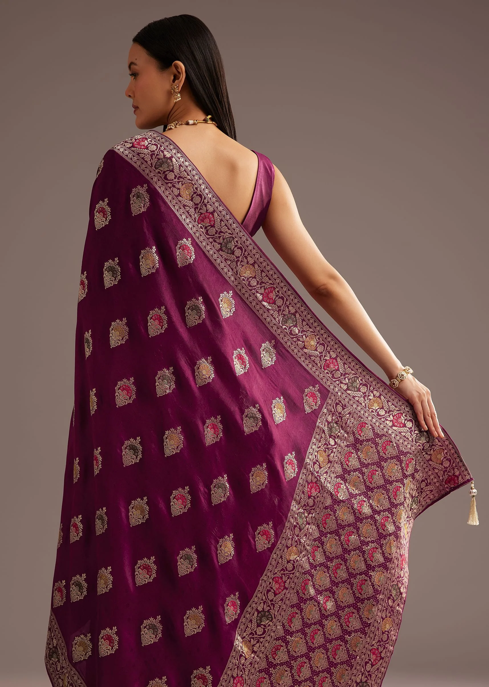 Multi Color Dola Silk Saree With Resham And Zari Weaving - Image 4
