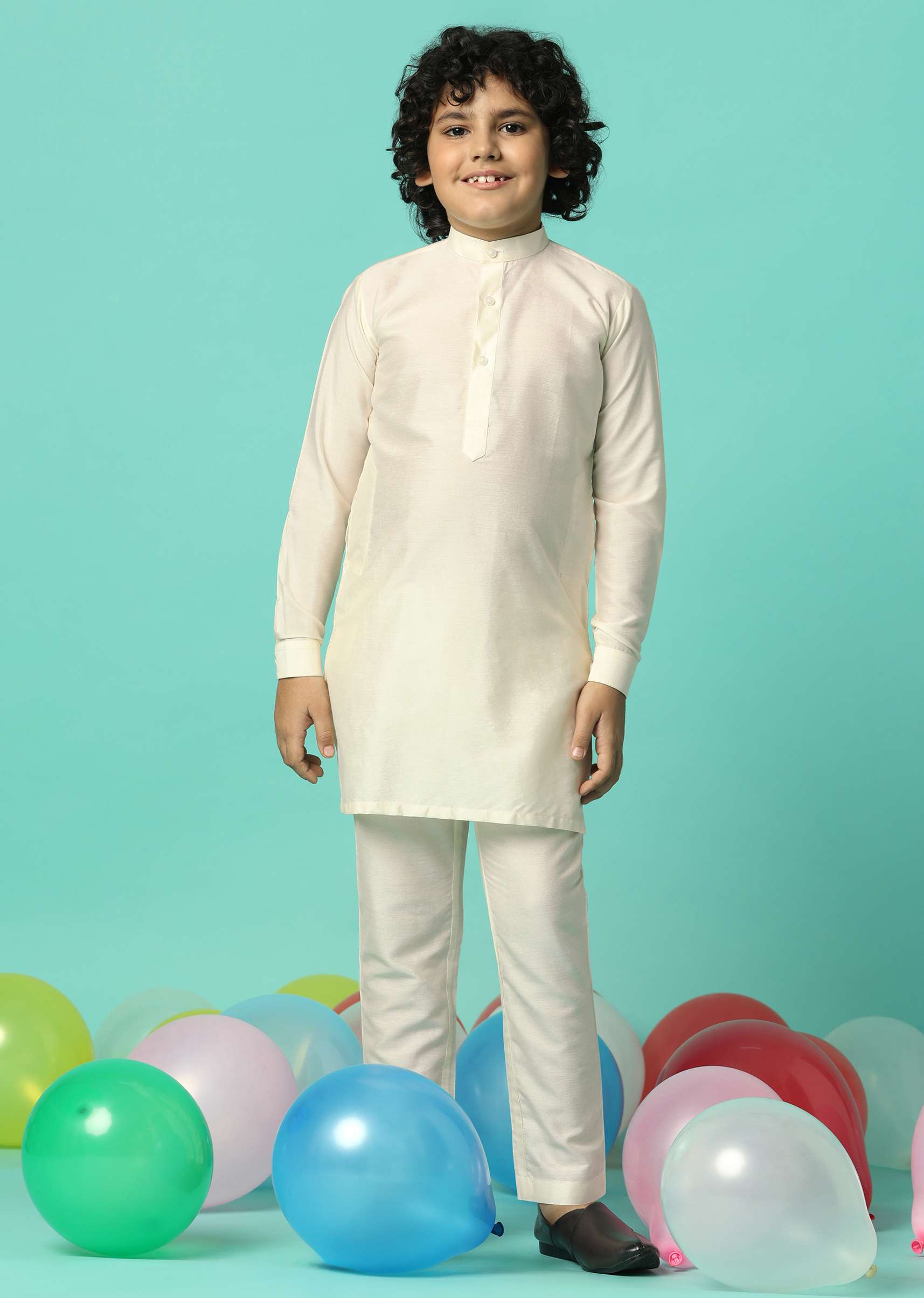 Multi-Colored Festive Jacket Kurta Set For Boys - Image 6