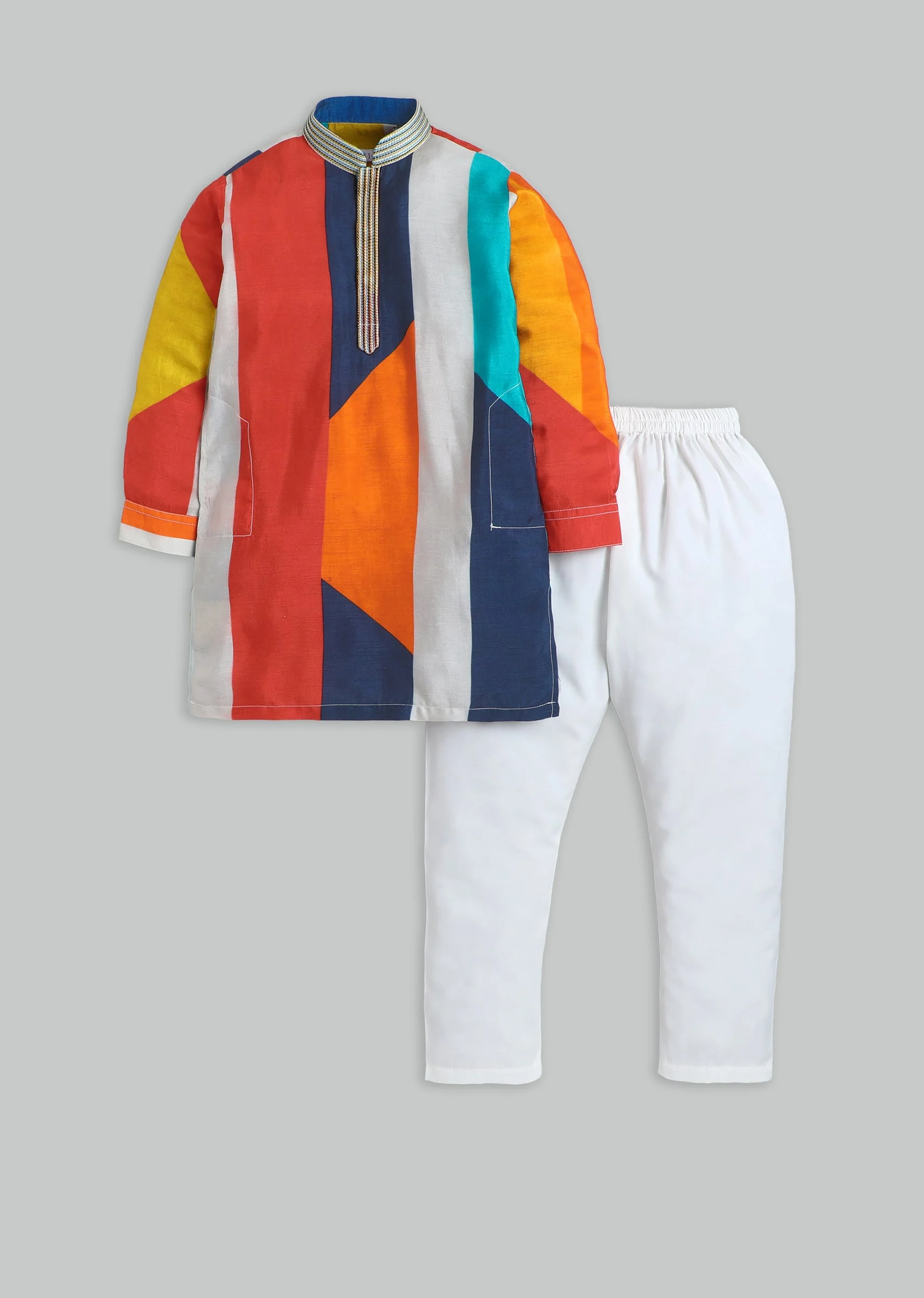 Multi Colour Blocked Kurta Set For Boys