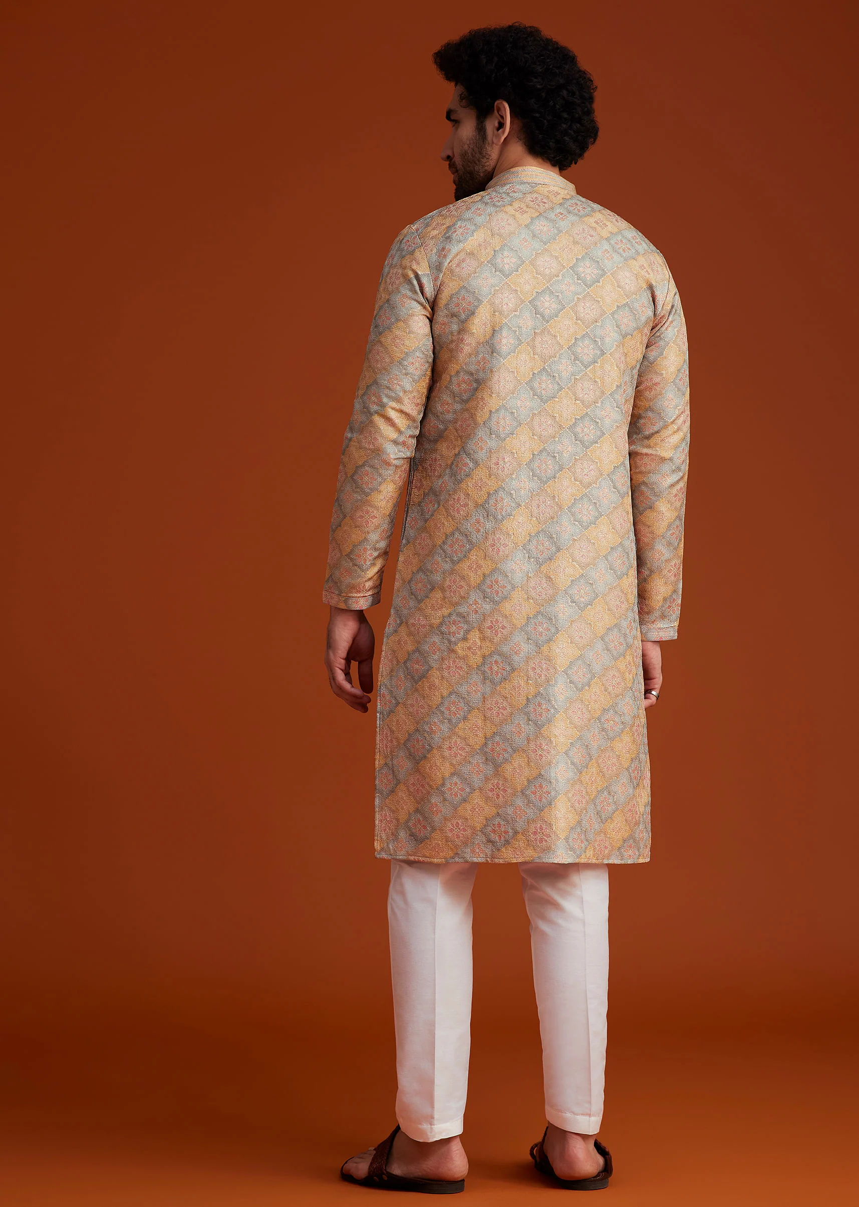 Multi Colour Brocade Kurta Pajama Set - Image 6