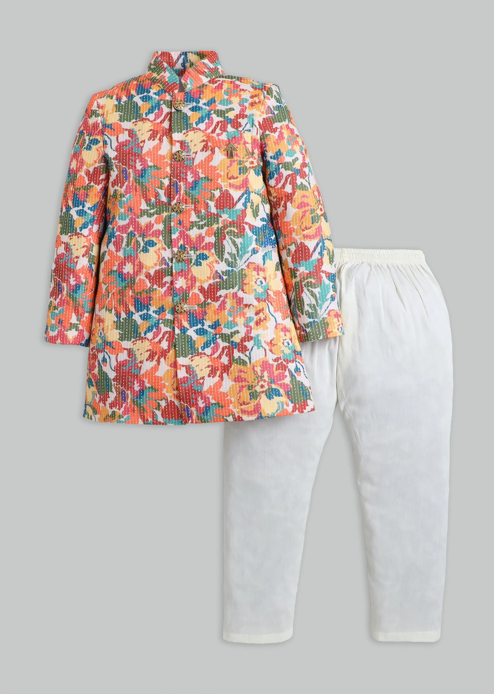 Multi Colour Floral Kurta Set For Boys