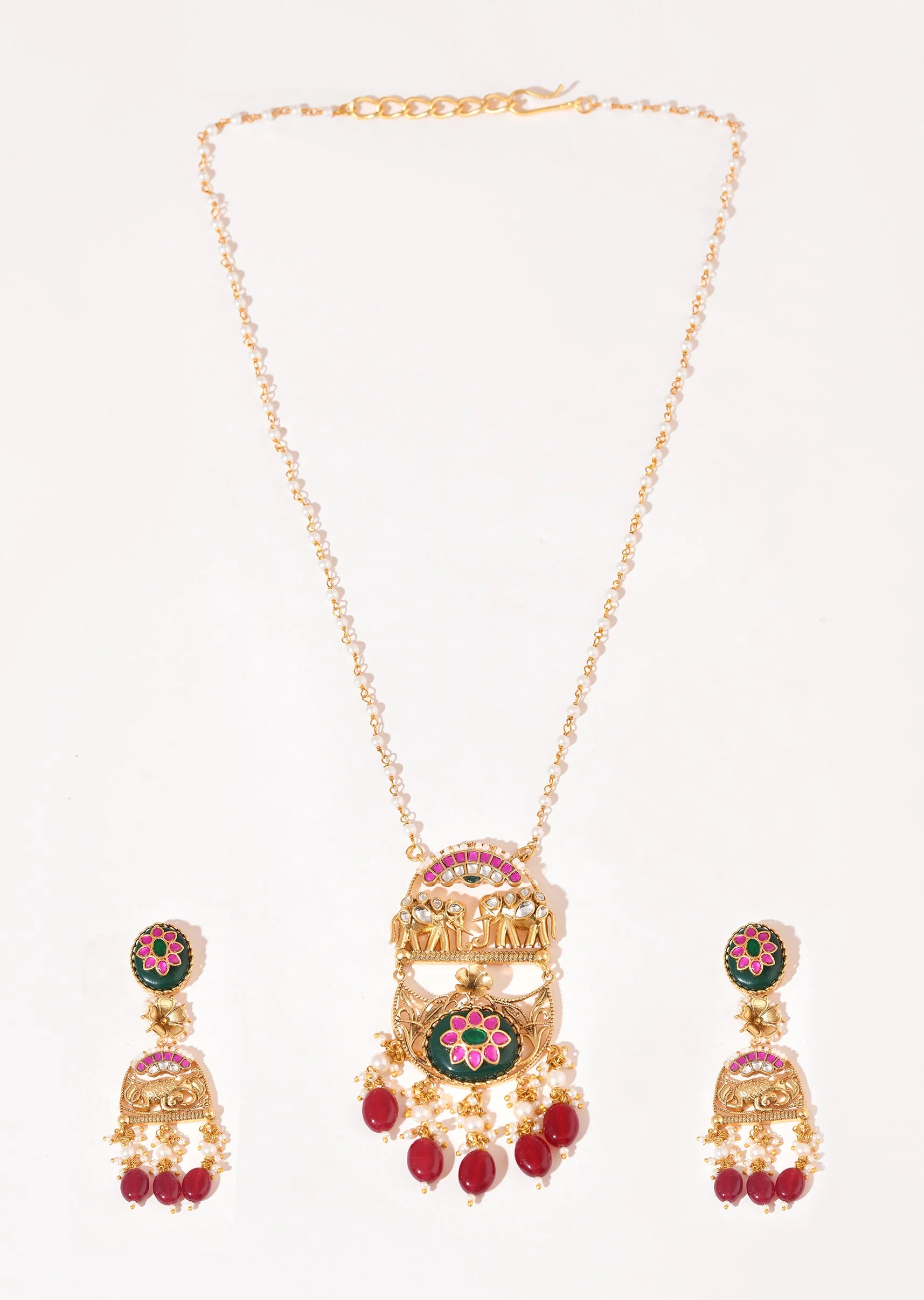 Multi Floral Motif Enamelled Pendant Necklace and Earrings Set - Image 2