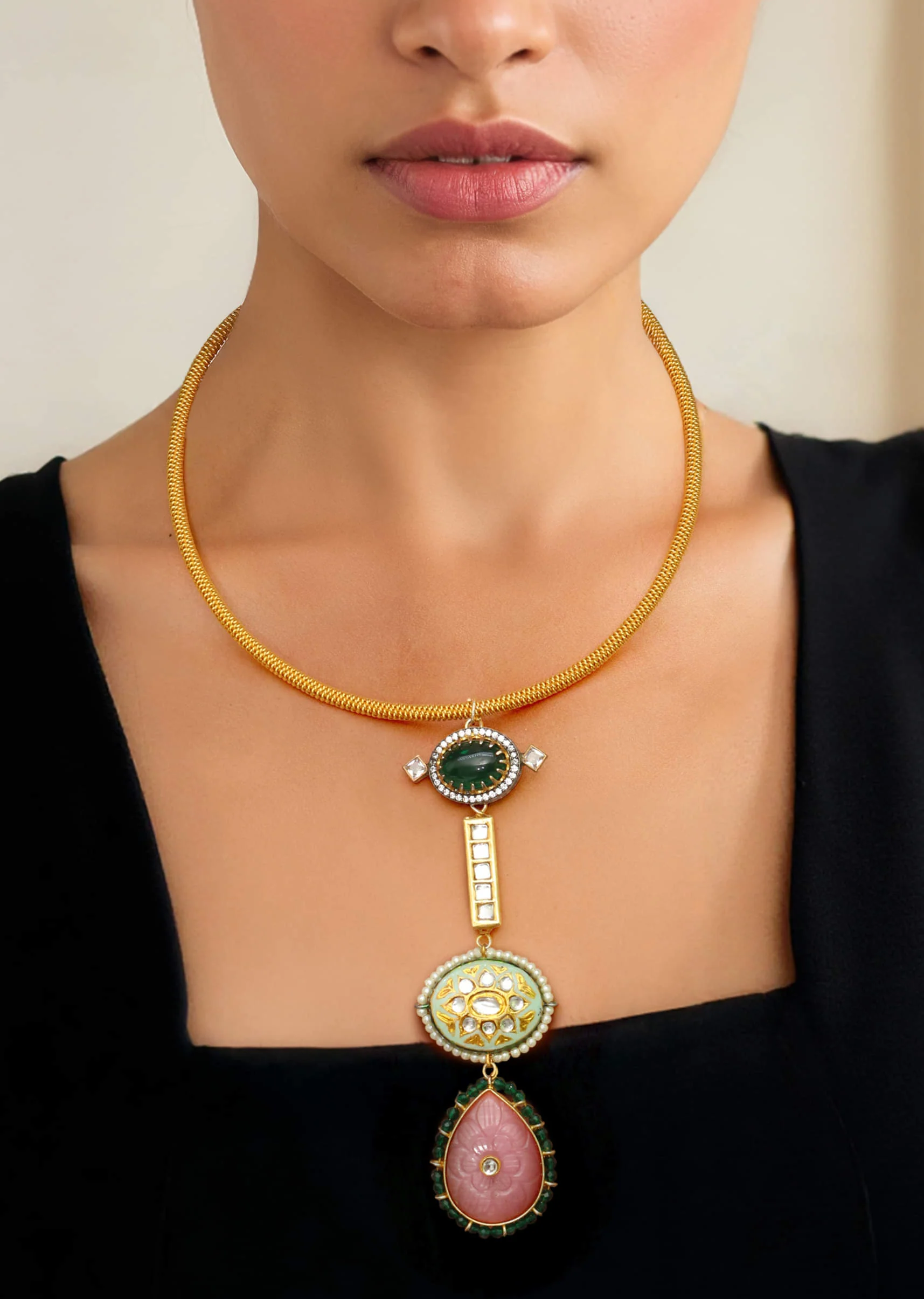 Multi Fusion Tiered Geometric Pendant Necklace