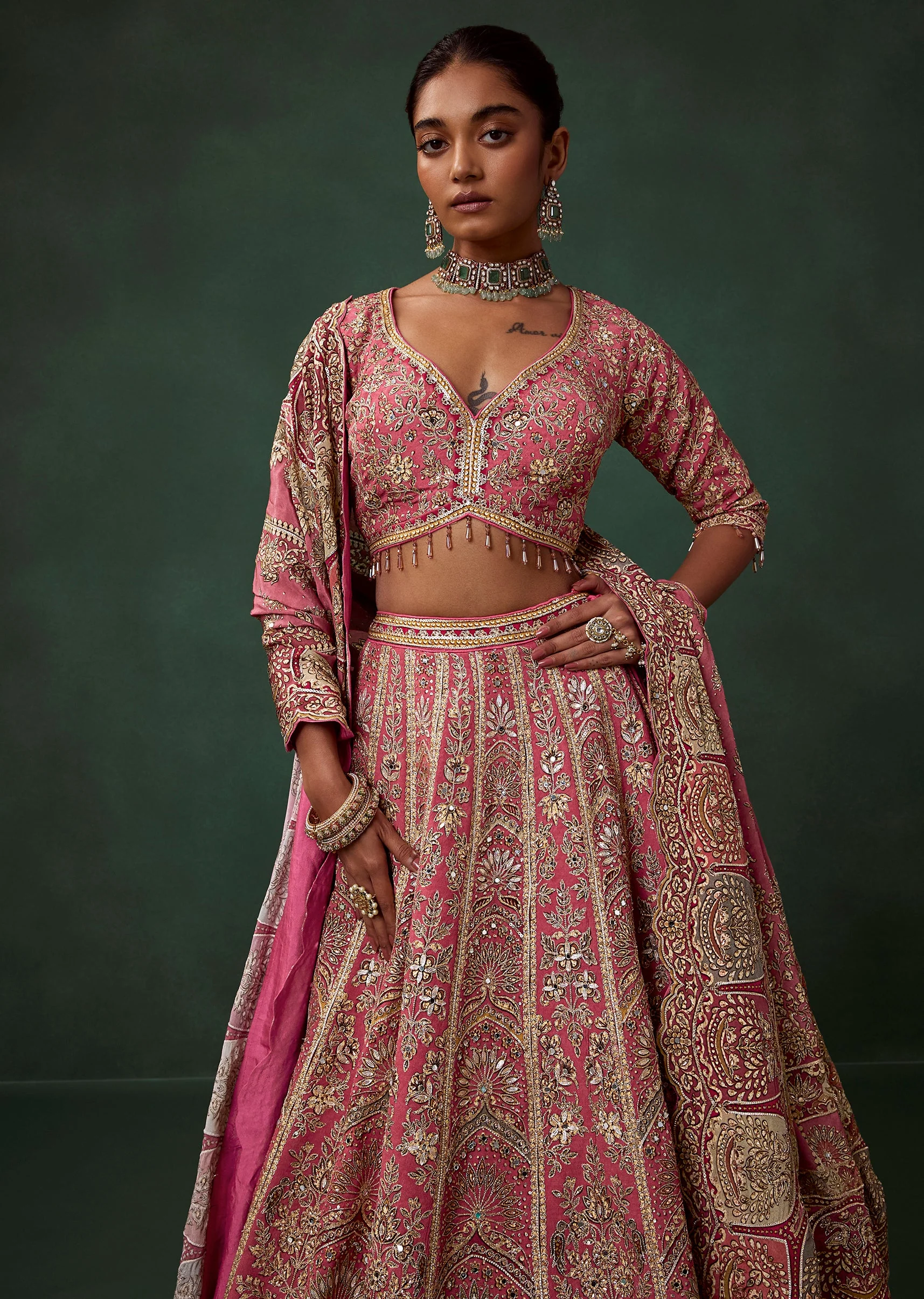 Multi Heavy Embroidered and Printed Georgette Kali Bridal Lehenga Set - Image 5