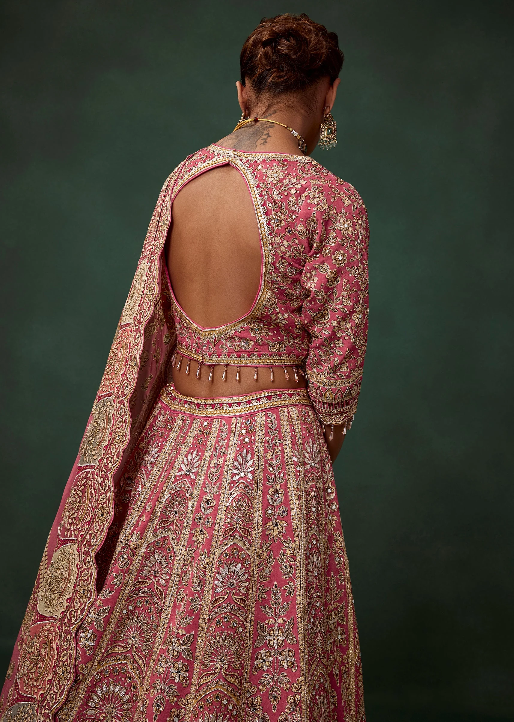 Multi Heavy Embroidered and Printed Georgette Kali Bridal Lehenga Set - Image 6
