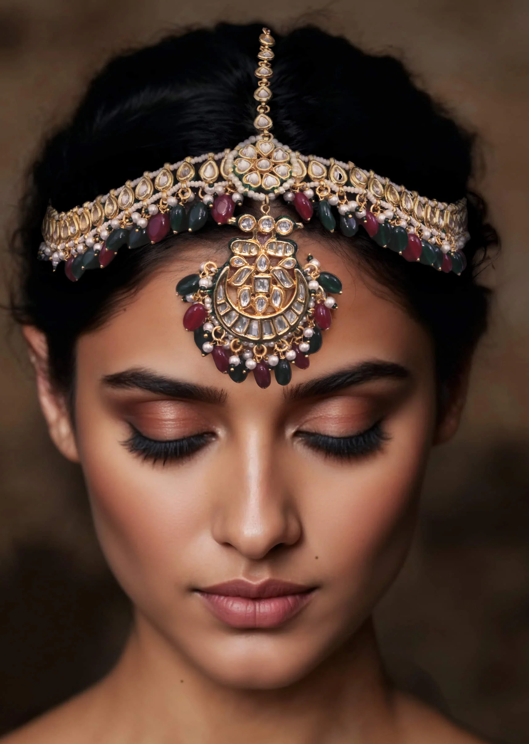 Multi Kundan Bead Drop Mathapatti