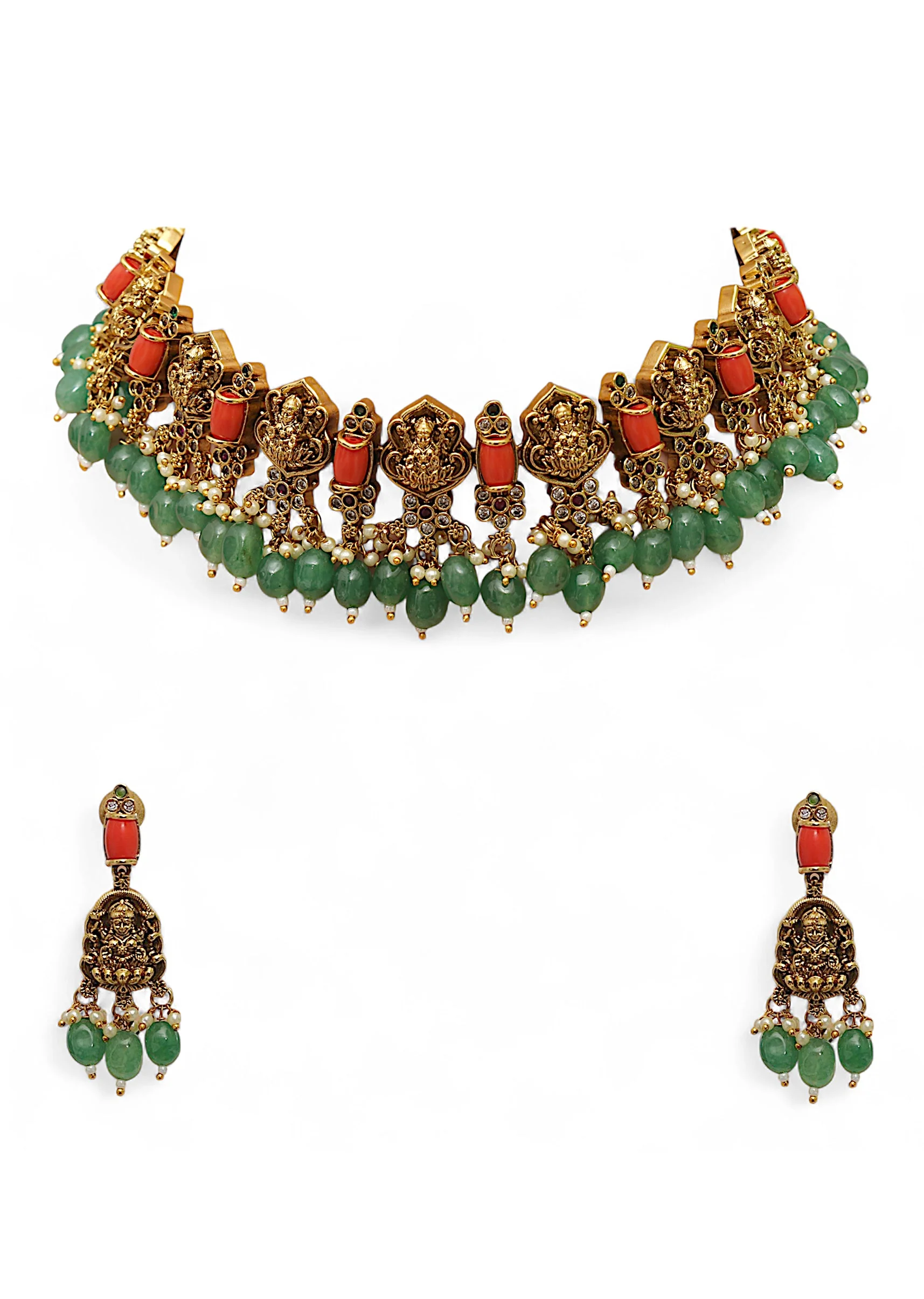 Multi Kundan Bead Drop Necklace Set - Image 2