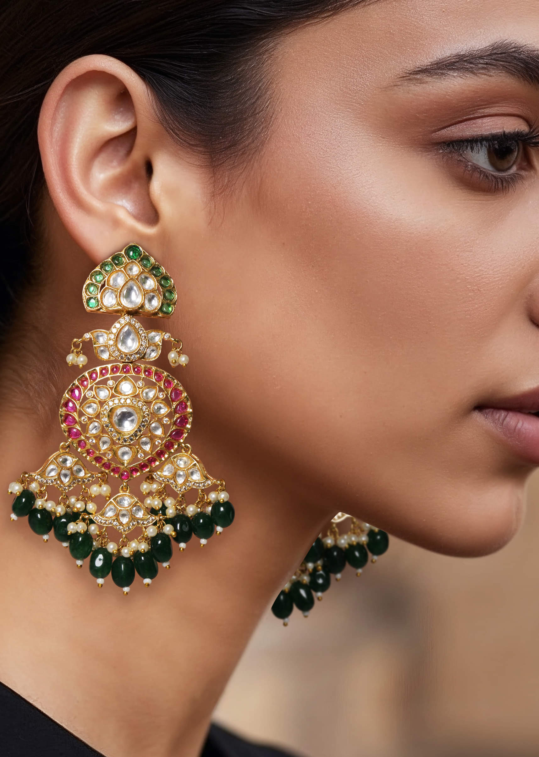 Multi Kundan Encrusted Bead Drop Earrings