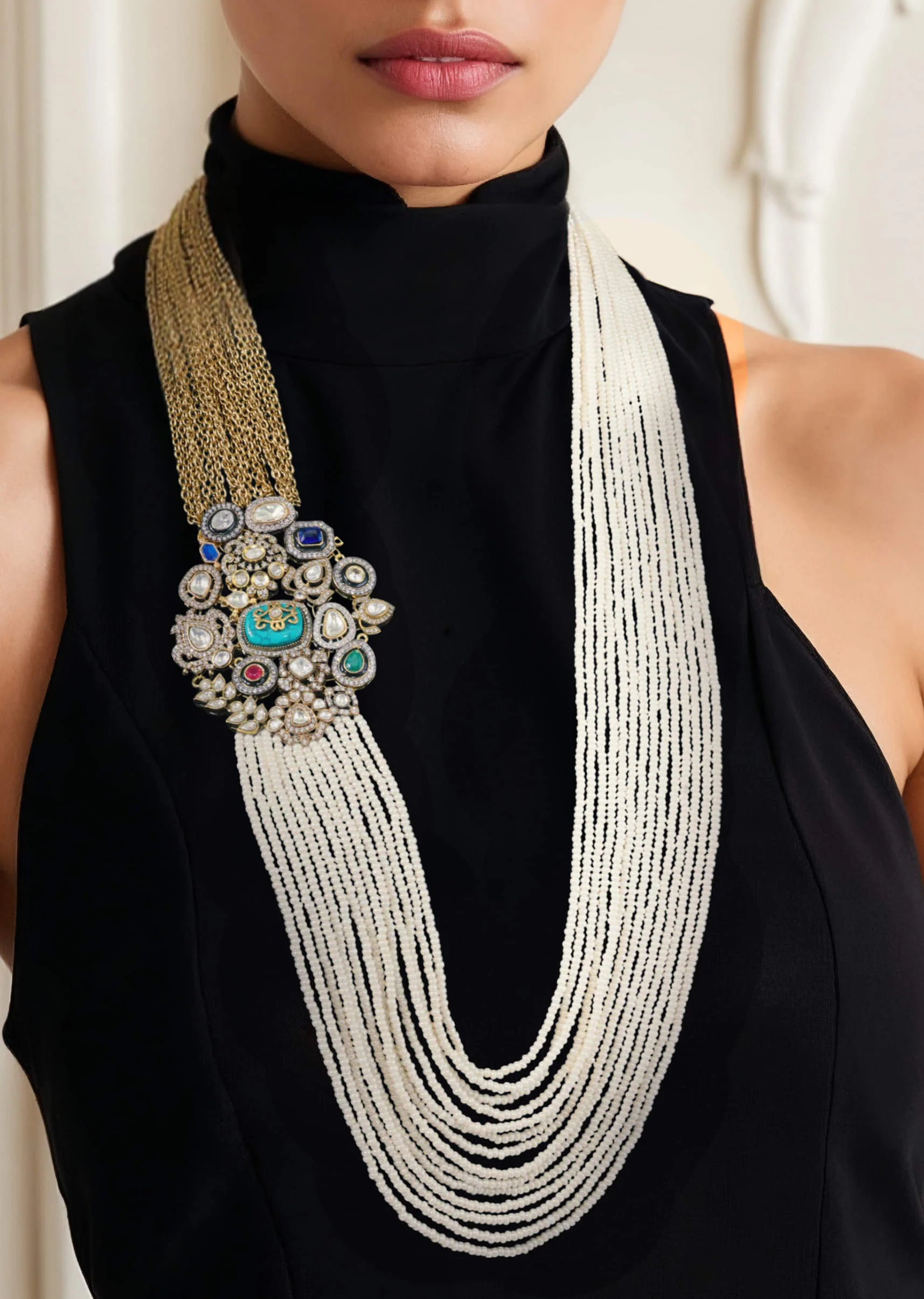 Multi Layered Chain Fusion Pendant Long Necklace