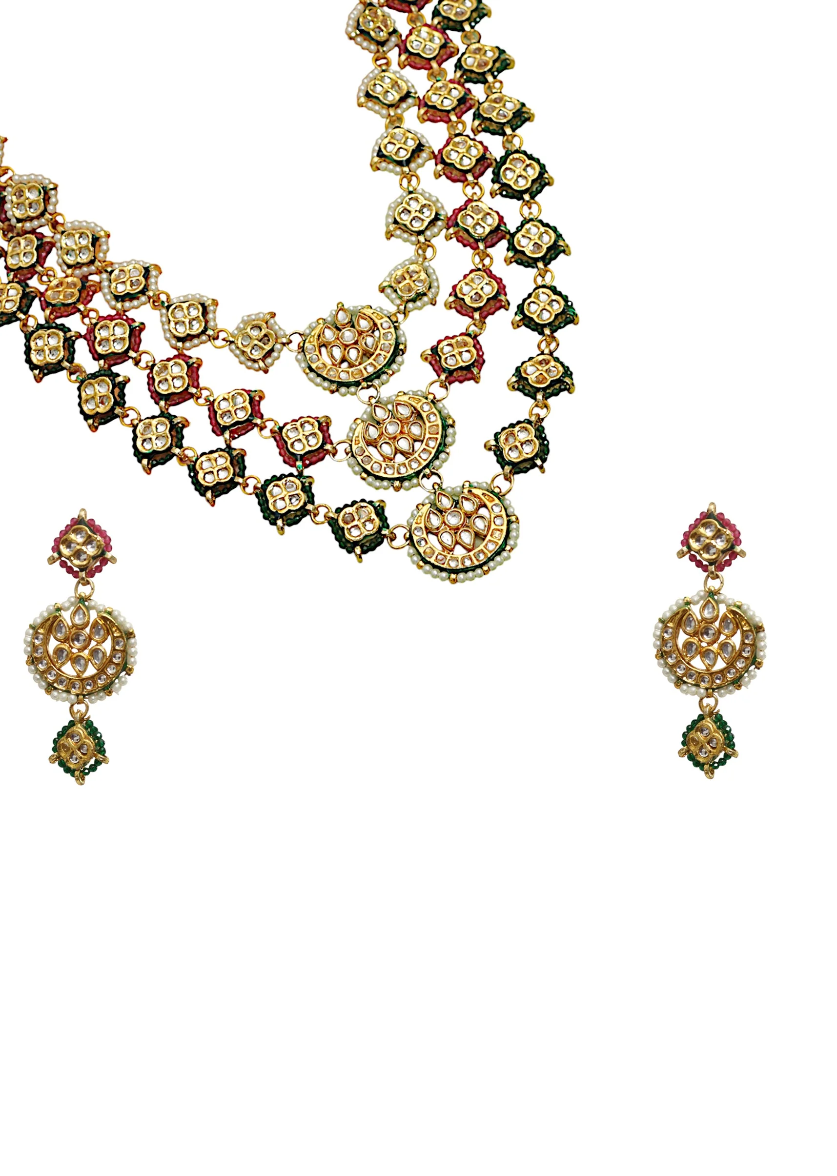Multi Layered Kundan Necklace And Earring Sets - Image 3