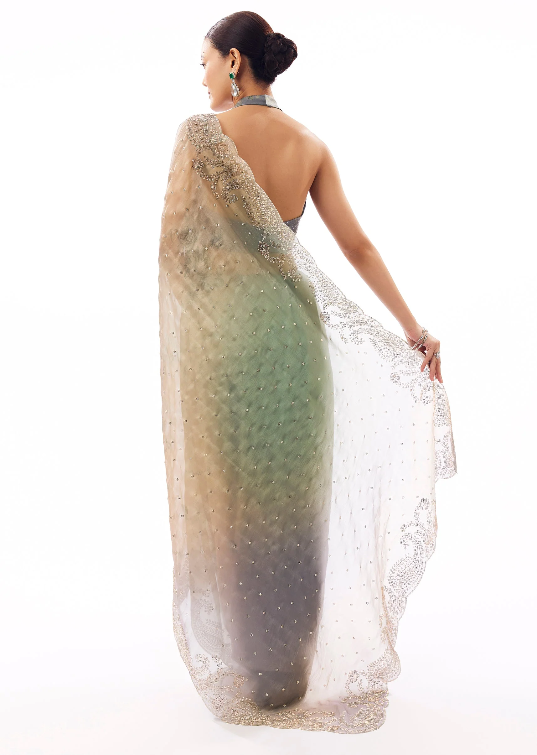 Multi Tissue Organza Stone Embellished Saree - Image 4