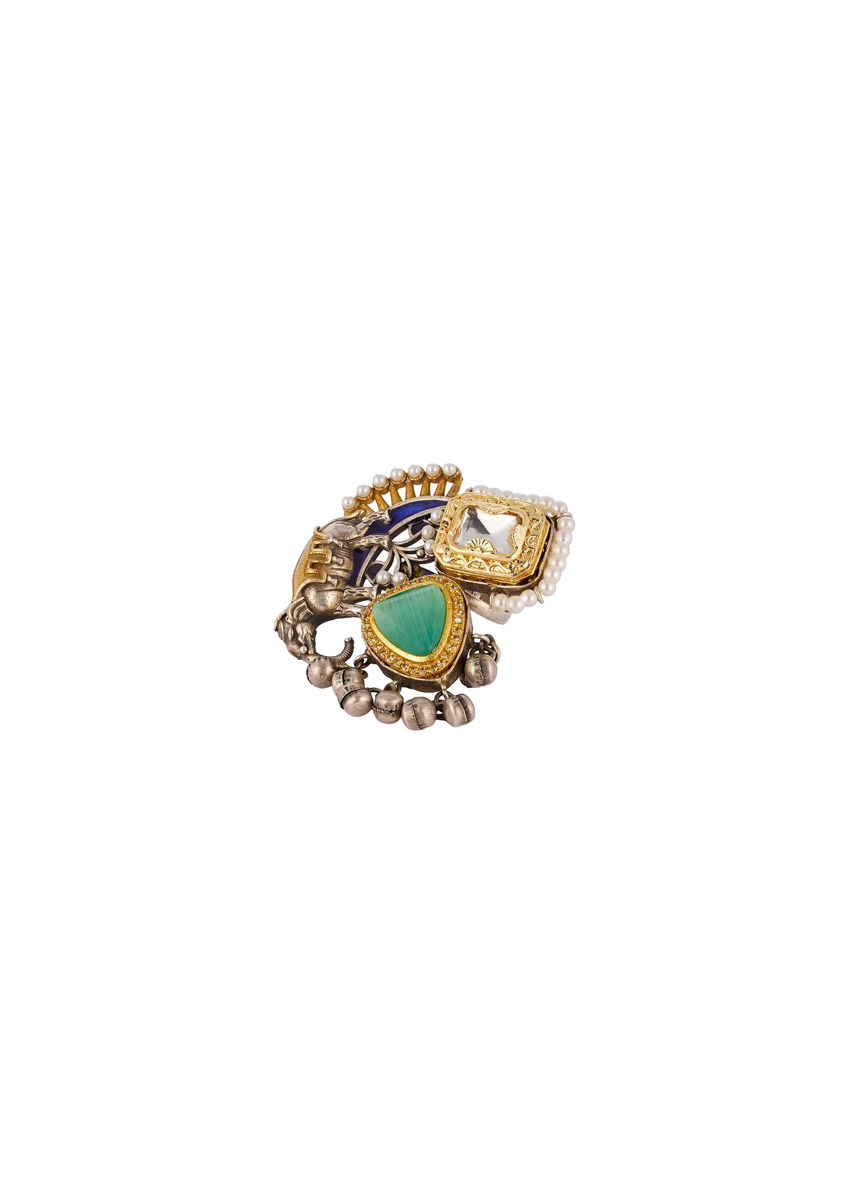 Multi Traditional Kundan Polki Ring with Colored Stones