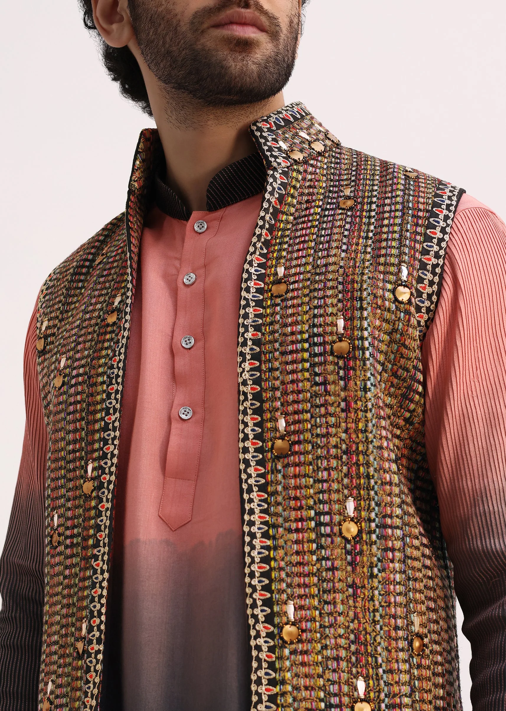 Multicolor Kurta With Resham Work On Jacket - Image 3