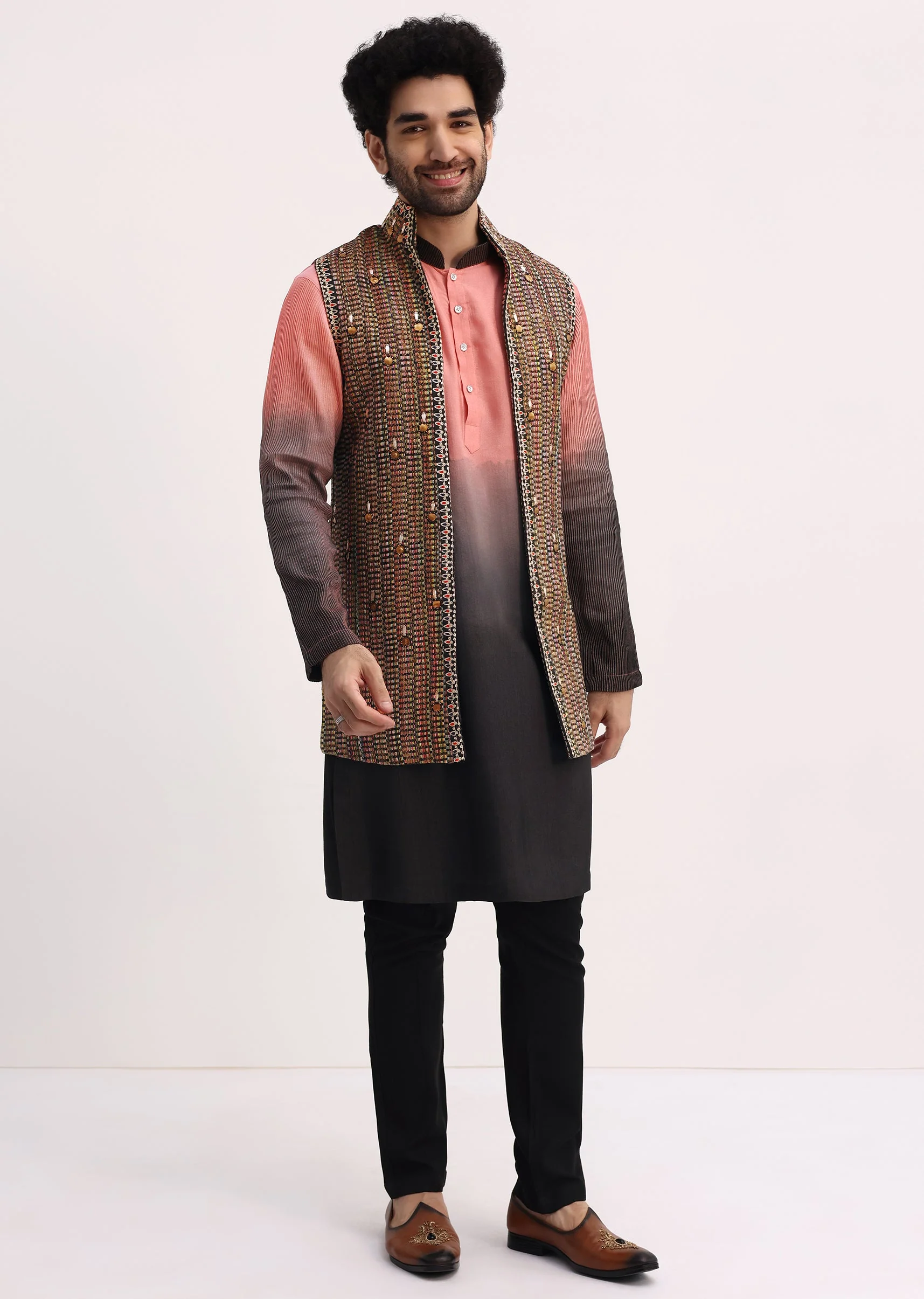 Multicolor Kurta With Resham Work On Jacket - Image 4