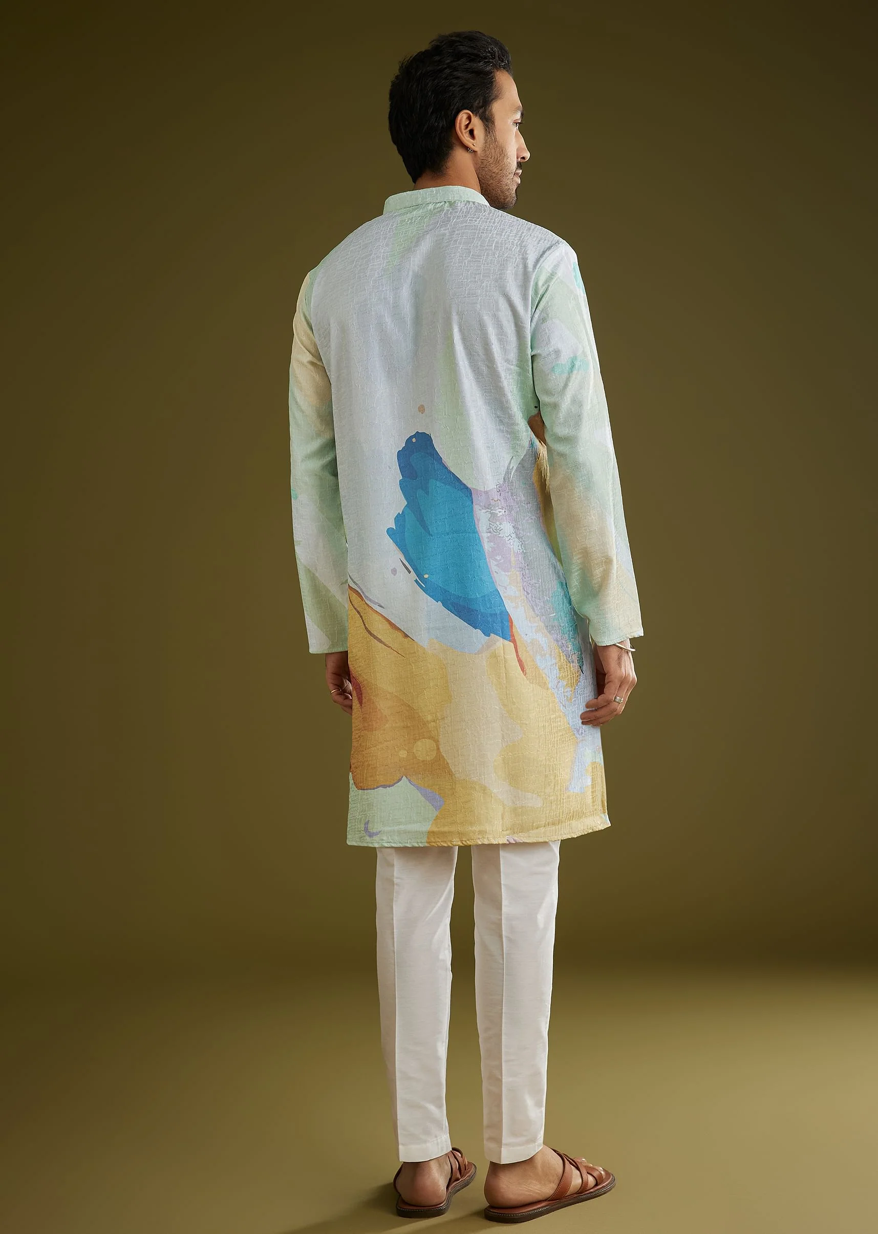 Multicolor Linen Abstract Printed Zipper Kurta Set - Image 5