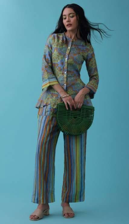 Multicolor Printed Co-ord Set In Chanderi Silk - RE By Kalki - Image 4