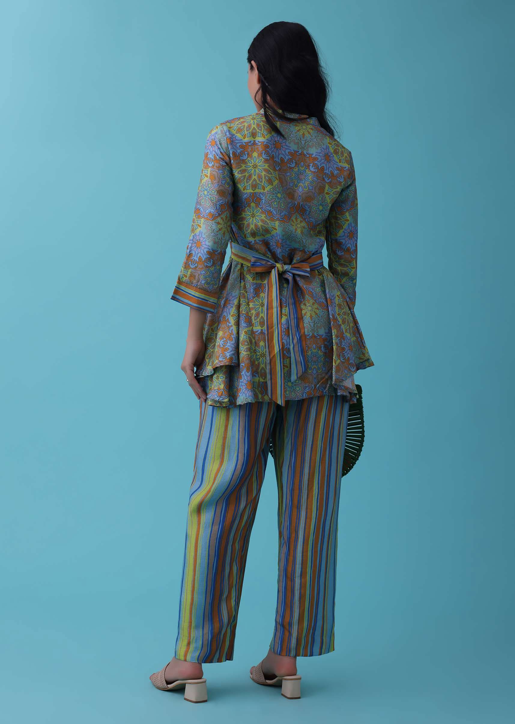 Multicolor Printed Co-ord Set In Chanderi Silk - RE By Kalki - Image 5