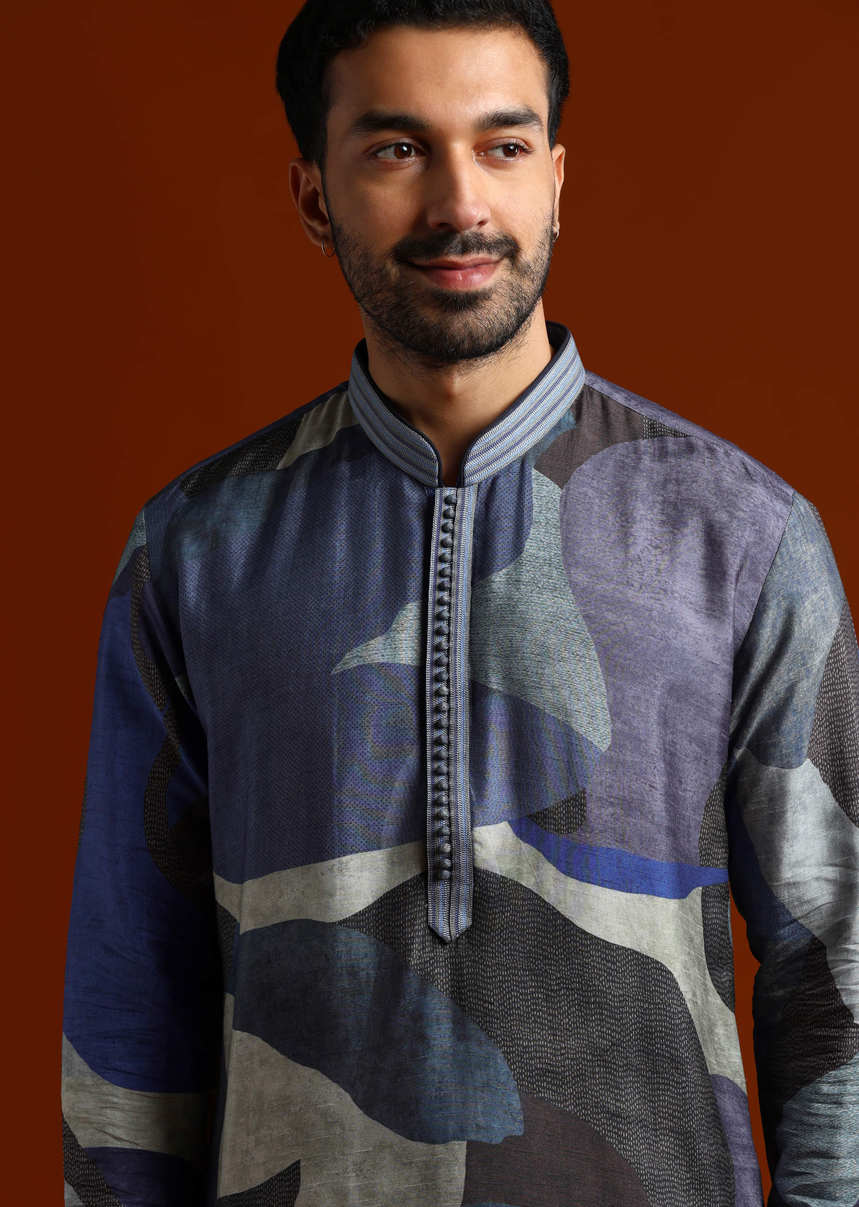 Multicolour Kurta Set For Men With Abstract Print - Image 2