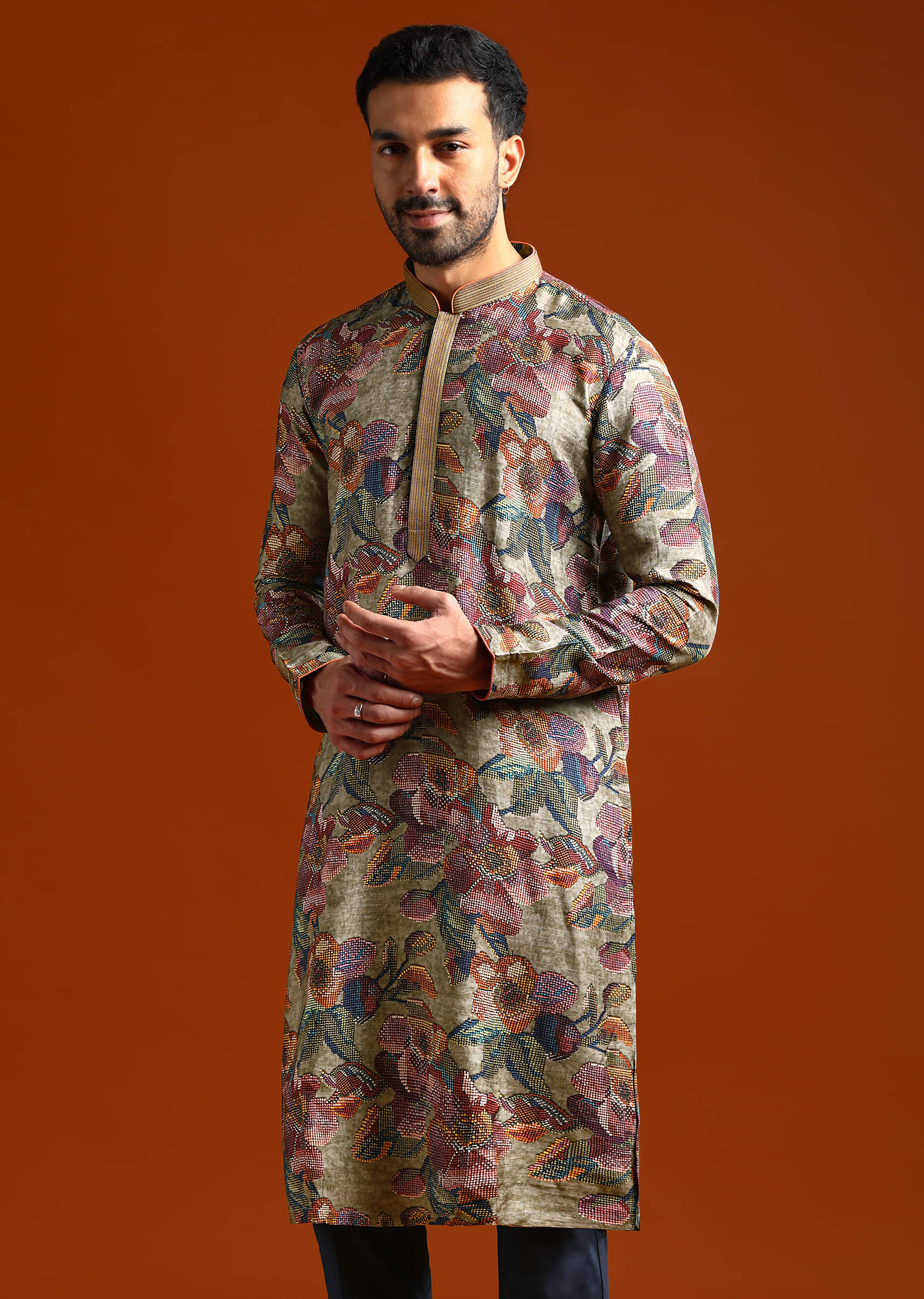 Multicolour Kurta Set For Men With Digital Print - Image 4