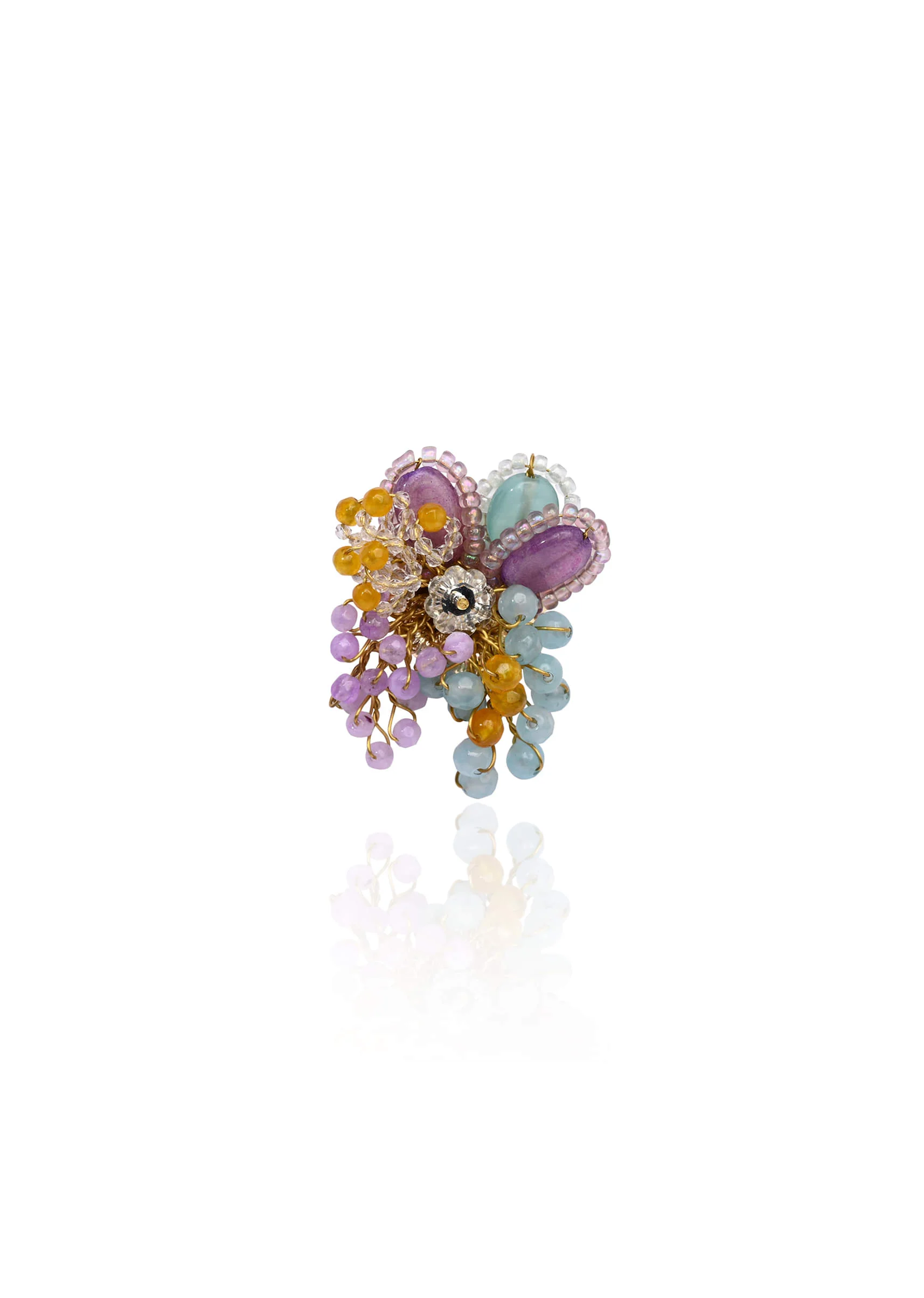 Multicolour Round Floral Stone Earrings - Image 4