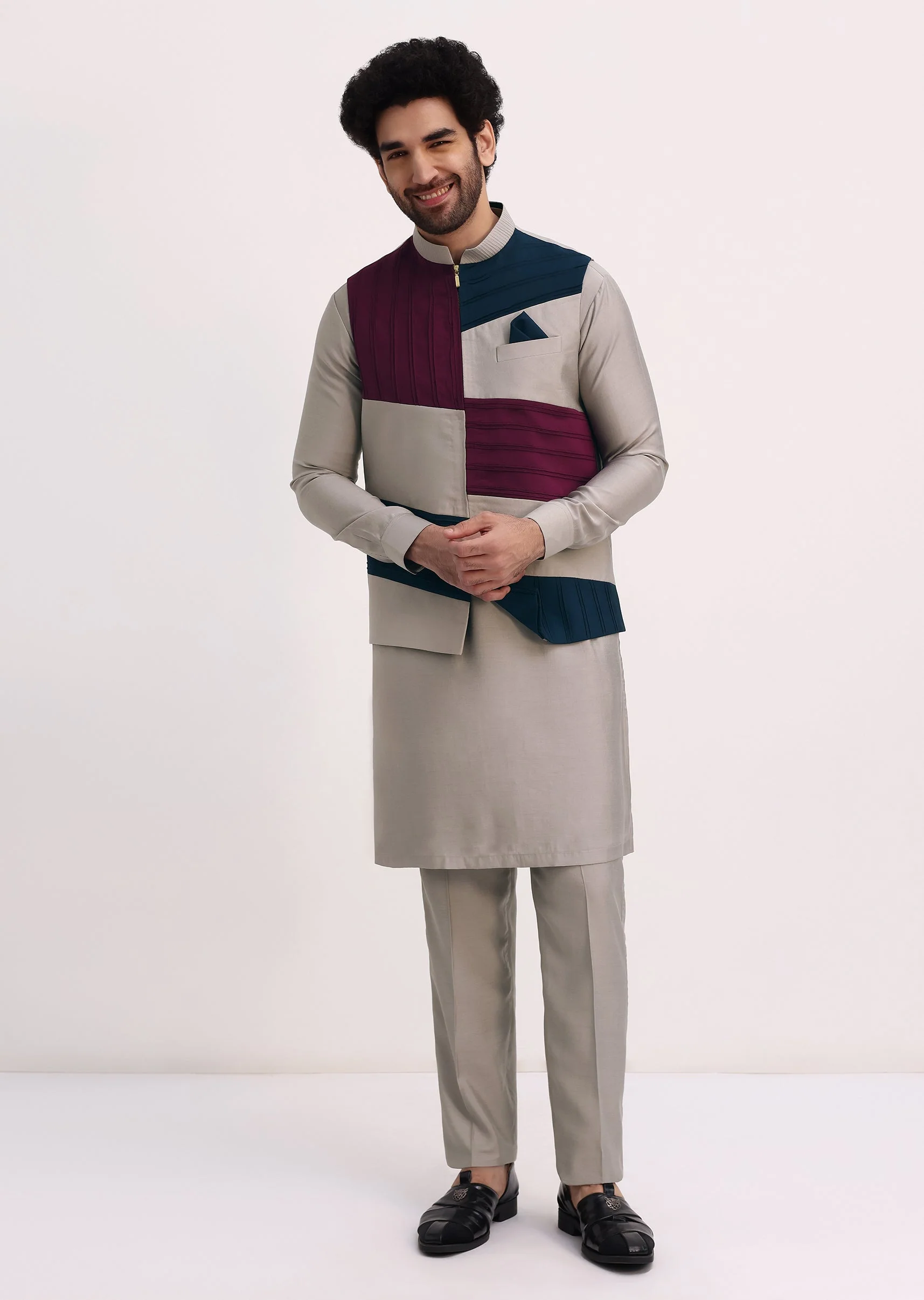 Multicolour Self Work Kurta Jacket Set - Image 2