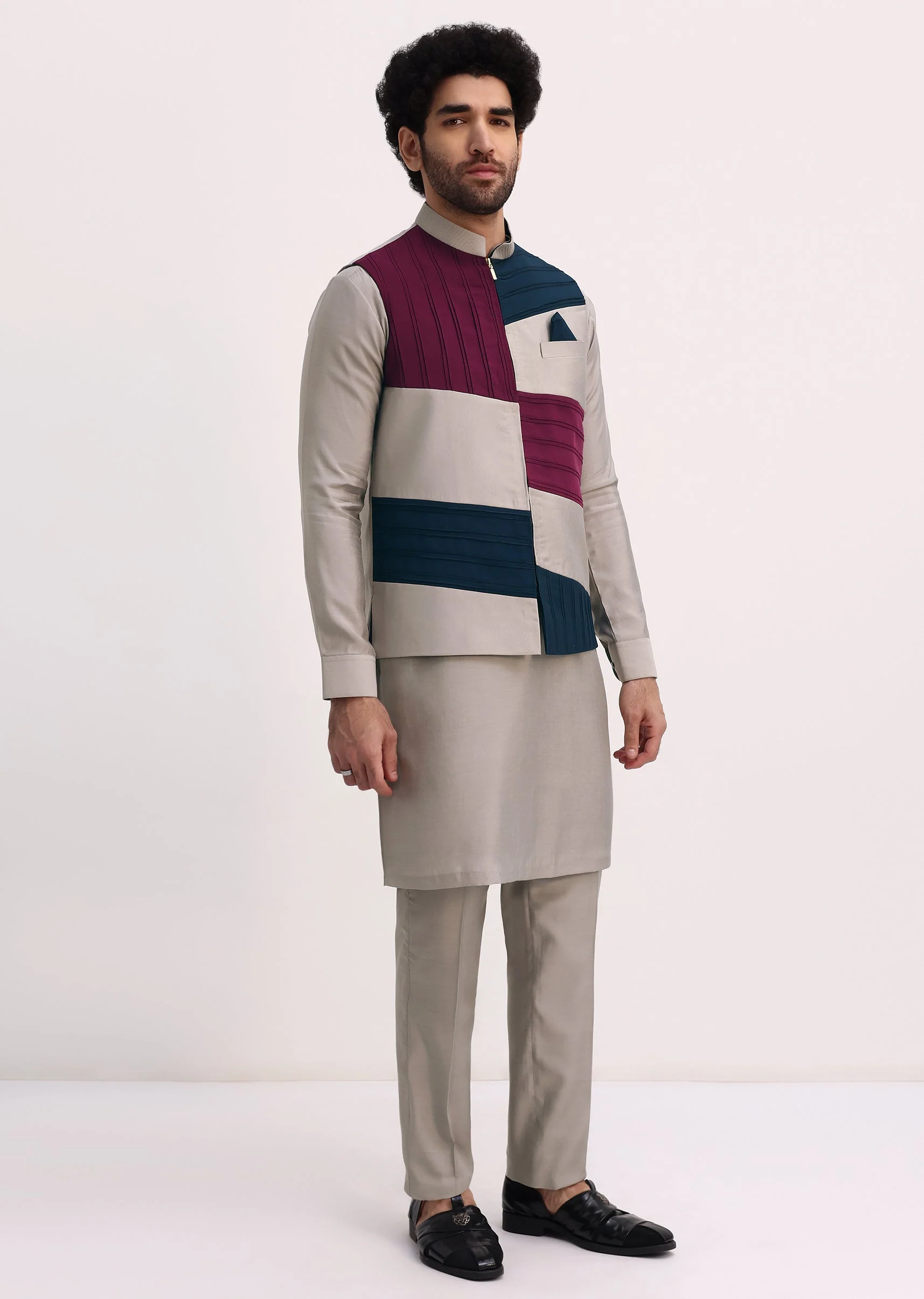 Multicolour Self Work Kurta Jacket Set - Image 4